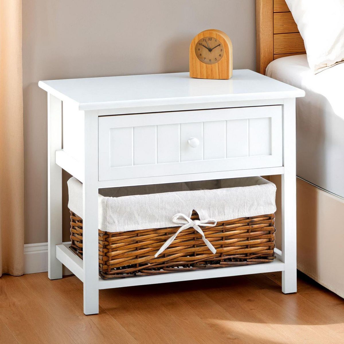 IDIMEX Table de chevet AKURE avec 1 tiroir et 1 panier en bois