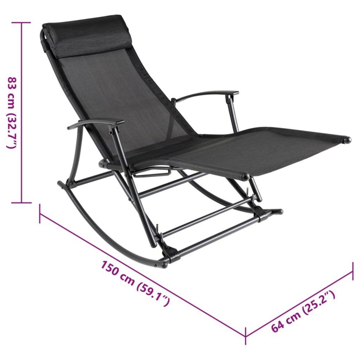VIDAXL Chaise a bascule de jardin Acier et textilene Noir