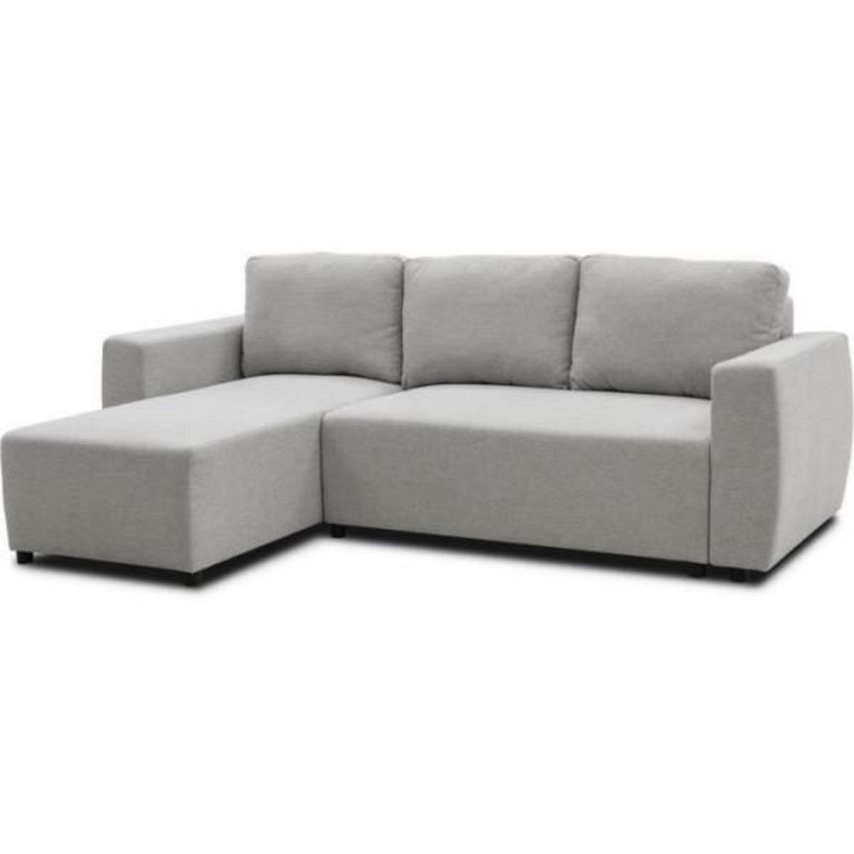 MARKET24 Canapé d'angle convertible réversible 3 a 4 places - PHARELL - Tissu souris - Coffre de rangement - L 224 x P 155 x H 85 cm