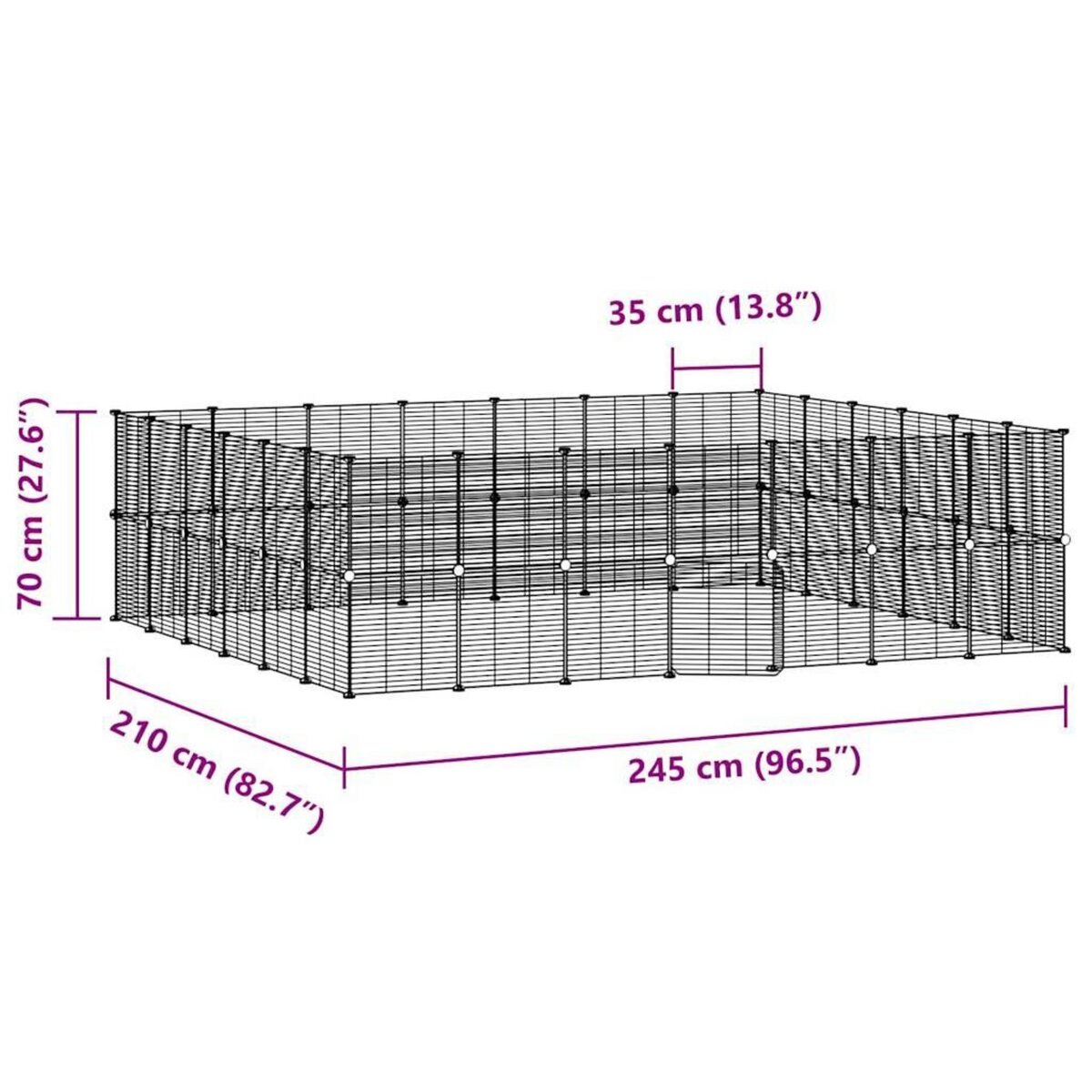 VIDAXL Cage animaux de compagnie a 52 panneaux et porte Noir 35x35 cm