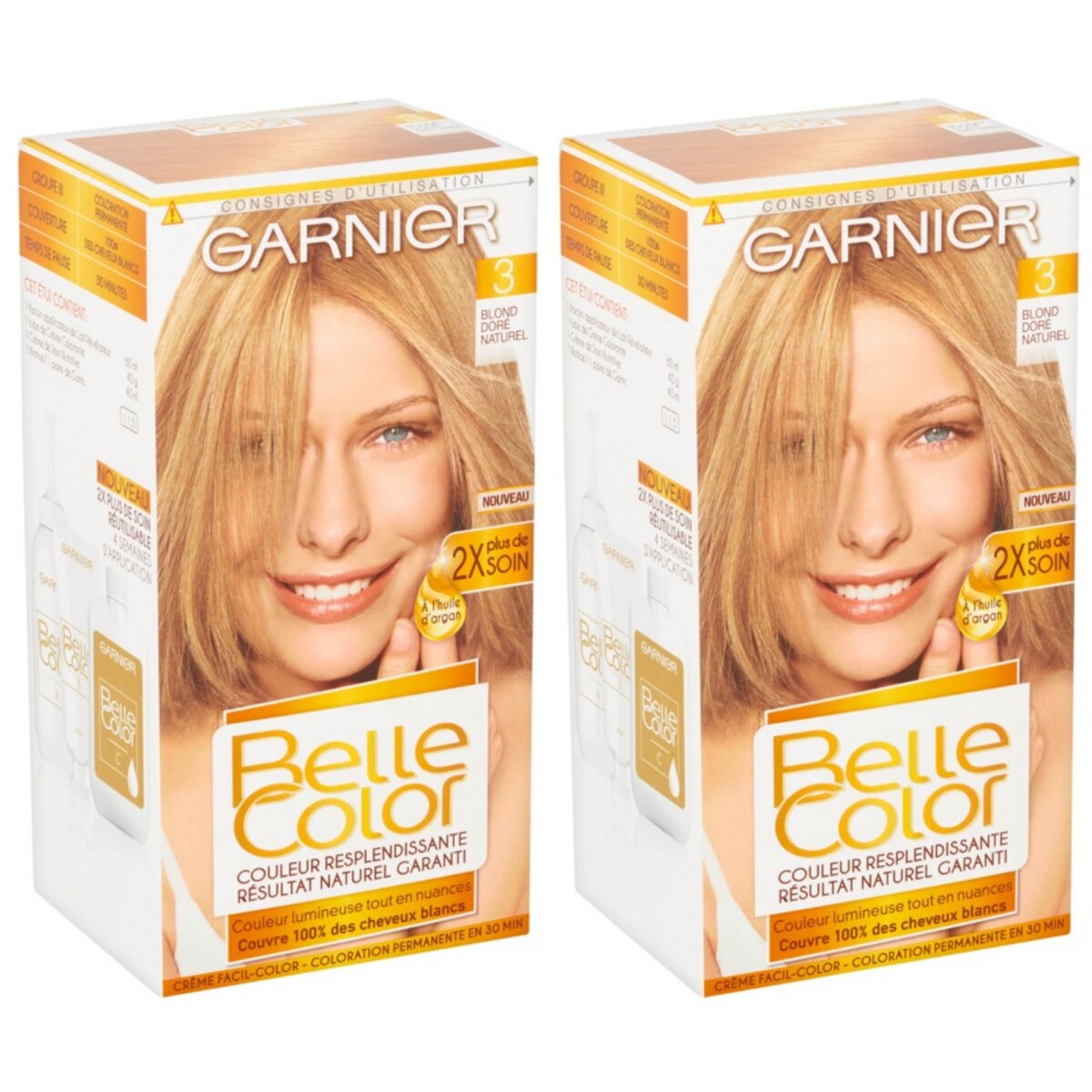Lot de 2 BELLE COLOR Coloration Permanente Résultat Naturel - Couleur Resplendissante 03 Blond Doré
