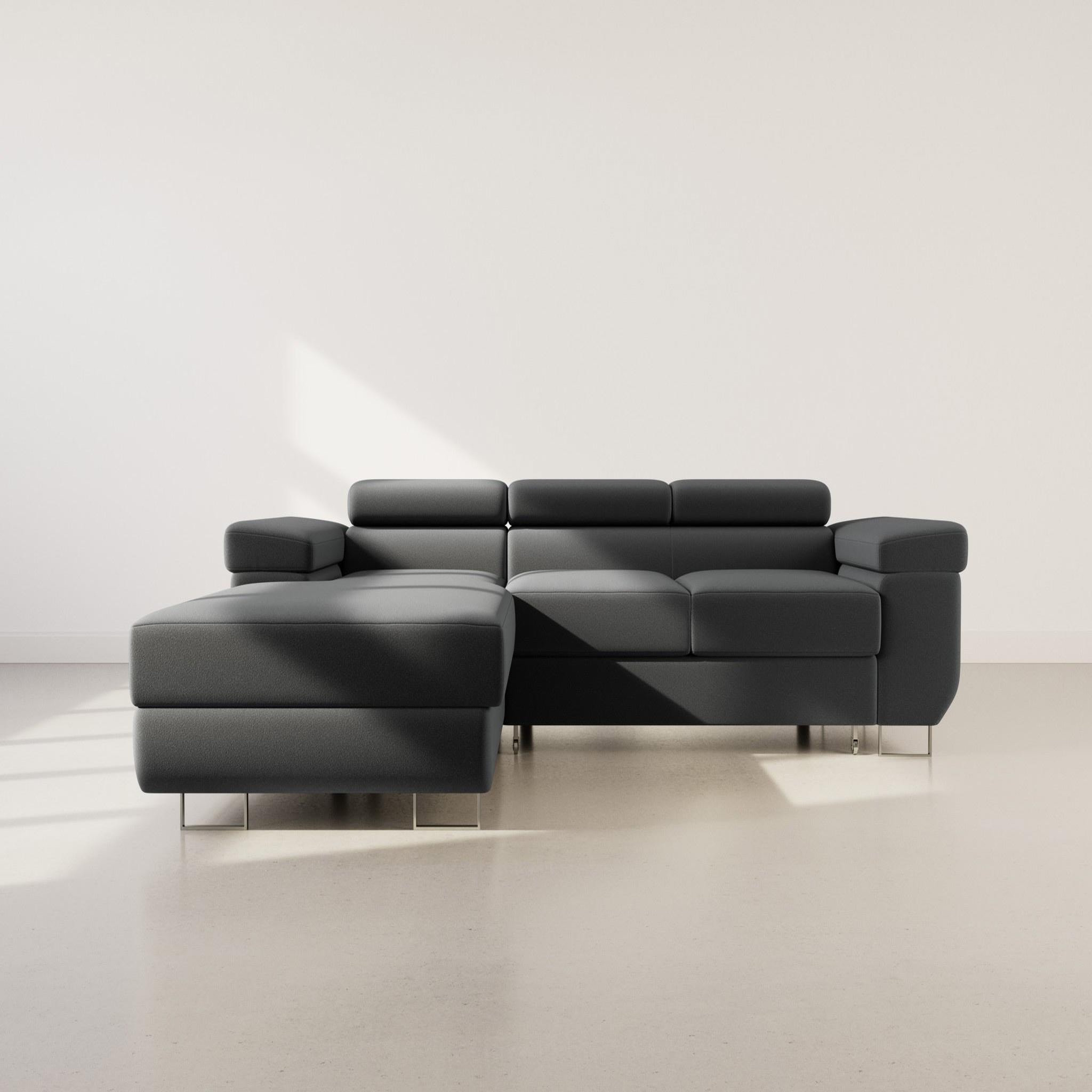 Voir la diapositive 4 : BEST MOBILIER Pablo - canapé d'angle gauche - 6 places - convertible avec coffre et têtières réglables - en velours