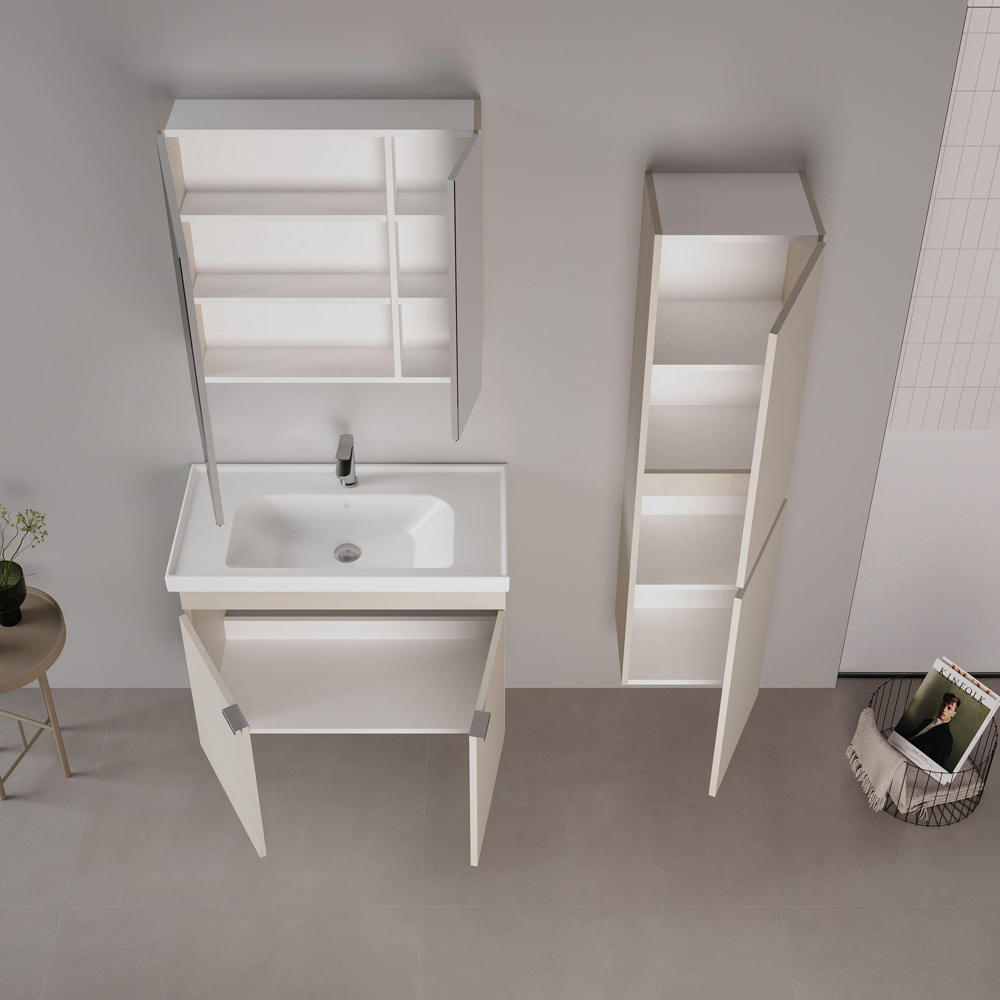 Voir la diapositive 3 : Habitat et Jardin Meuble avec simple vasque et miroir  Desna 90  - 90 x 45 x 58 cm - Sand