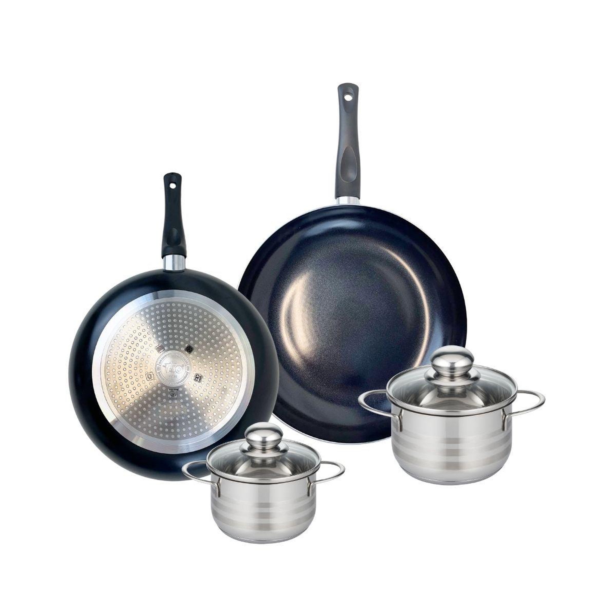 ELO Ensemble de 2 poêles de cuisson 28 et 32 cm et 2 faitouts 14 et 16 cm elo prima brillant
