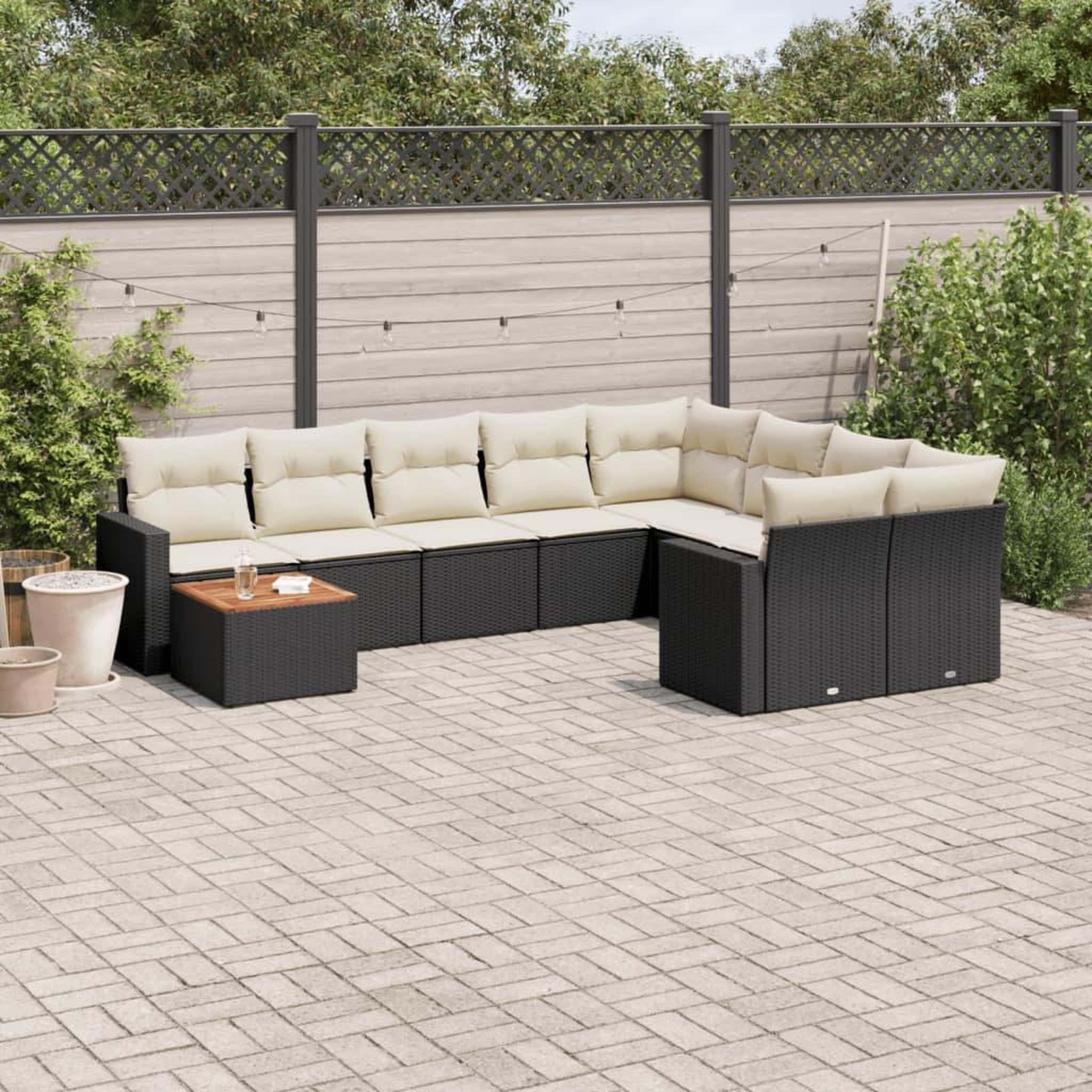 VIDAXL Salon de jardin 10 pcs avec coussins noir resine tressee