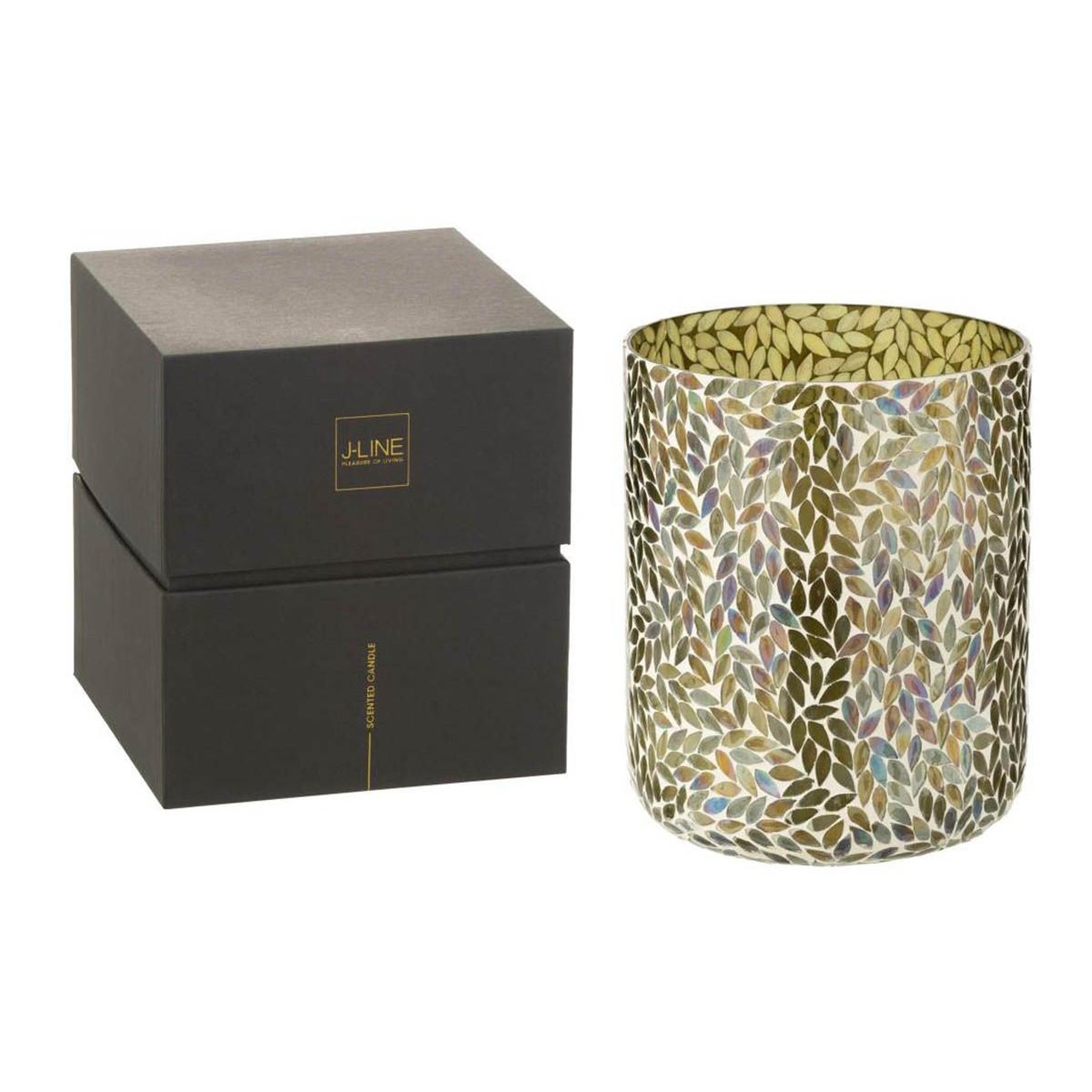Voir la diapositive 2 : J-LINE Bougie parfumée mosaïque  cyra  25cm tea & herbscire