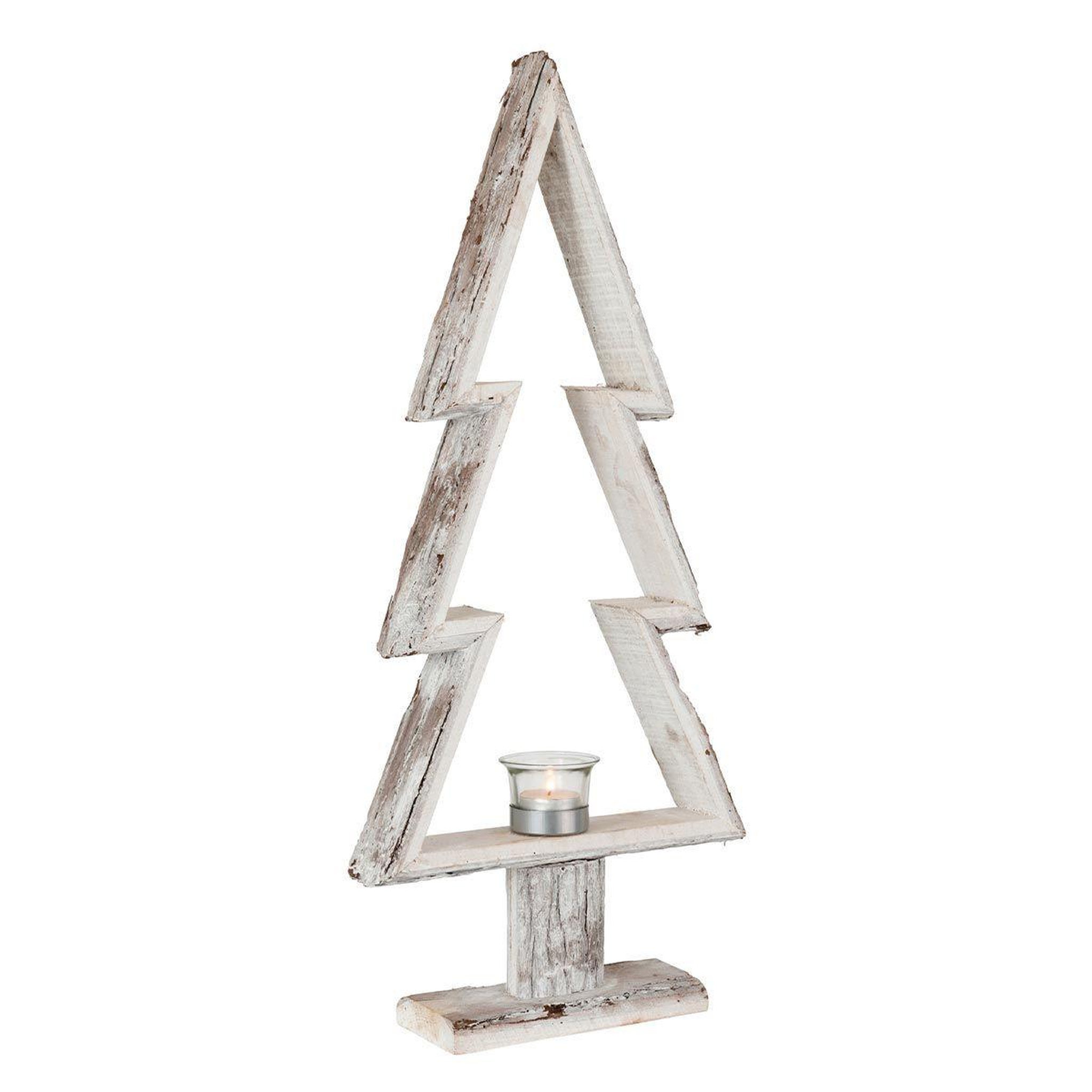 Voir la diapositive 2 : J-LINE Photophore en Bois  Sapin de Noël  60cm Naturel