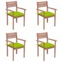 VIDAXL Chaises de jardin 4 pcs avec coussins vert vif Bois de teck