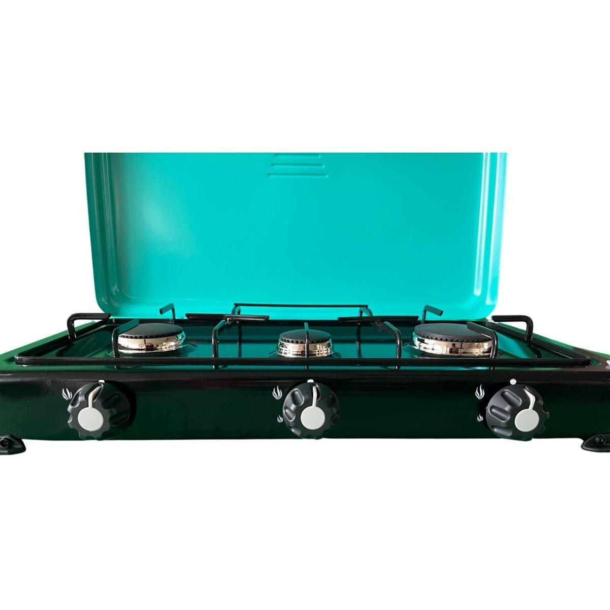 INTEC Réchaud à gaz 3 feux 4100W Brûleurs et Grille en fonte amovibles lavables Plaque de Cuisson gaz Butane ou Propane GOLD III INTEC