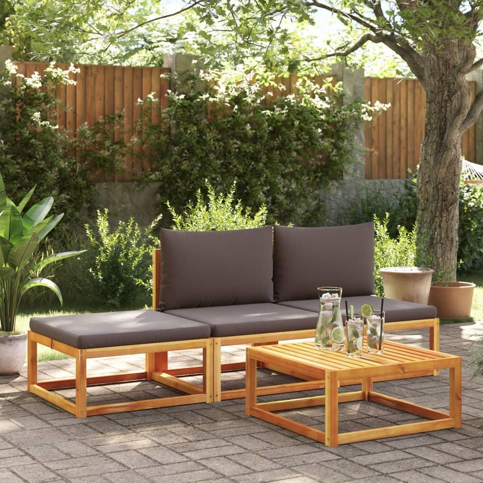 VIDAXL Salon de jardin avec coussins 4 pcs bois d'acacia massif