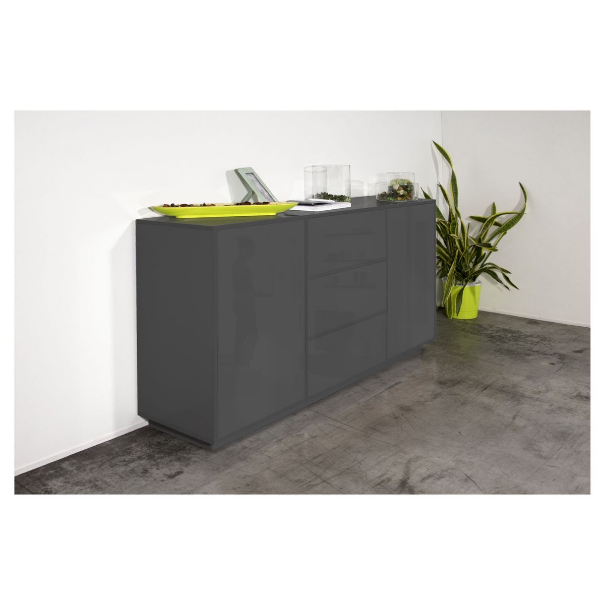 Buffet moderne 2 portes 3 tiroirs 160 cm LUCERA