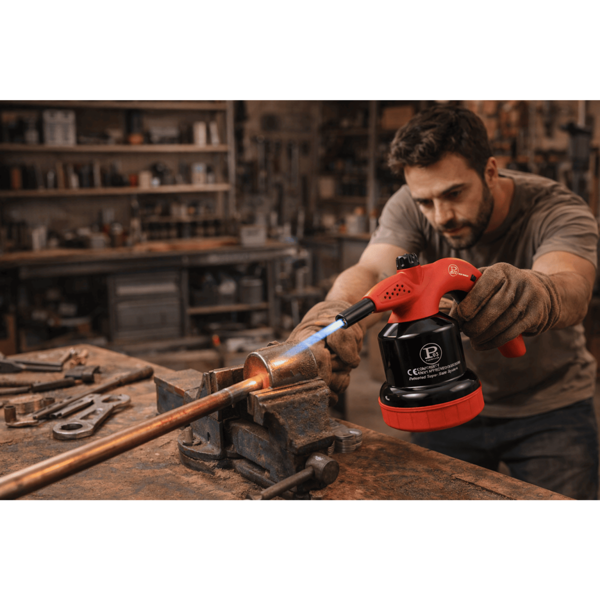 Proweltek Lampe à souder à gaz 1350°C avec Système de gachette Breveté - Allumage Auto Sécurisé, Cartouche gaz 190g