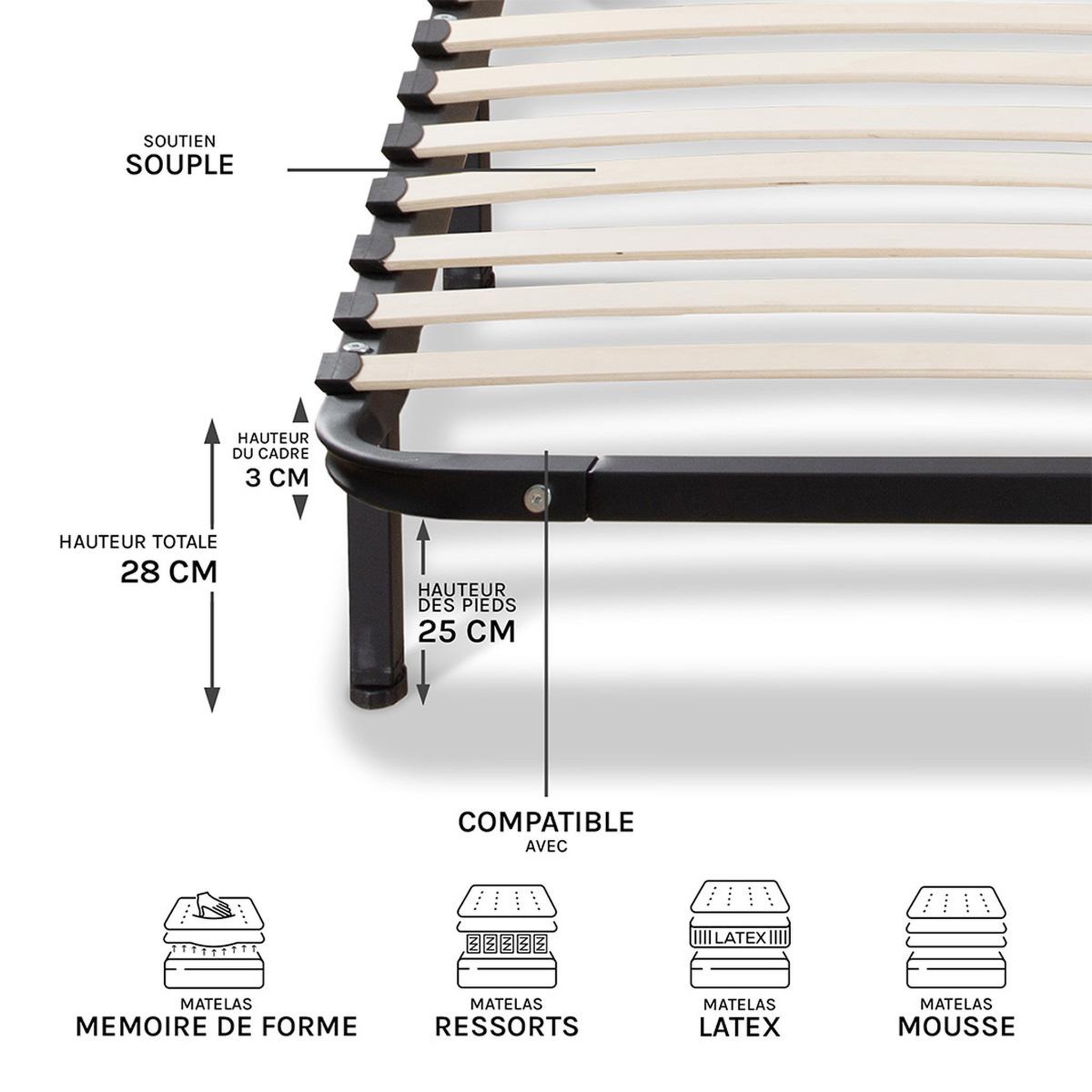 Voir la diapositive 5 : OLYMPE LITERIE Olympe literie | pack prêt à dormir cristal | matelas mémoire de forme + sommier métal + accessoires