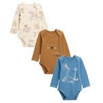 Petit Béguin Lot de 3 bodies bébé manches longues Constellation. Coloris disponibles : Marron