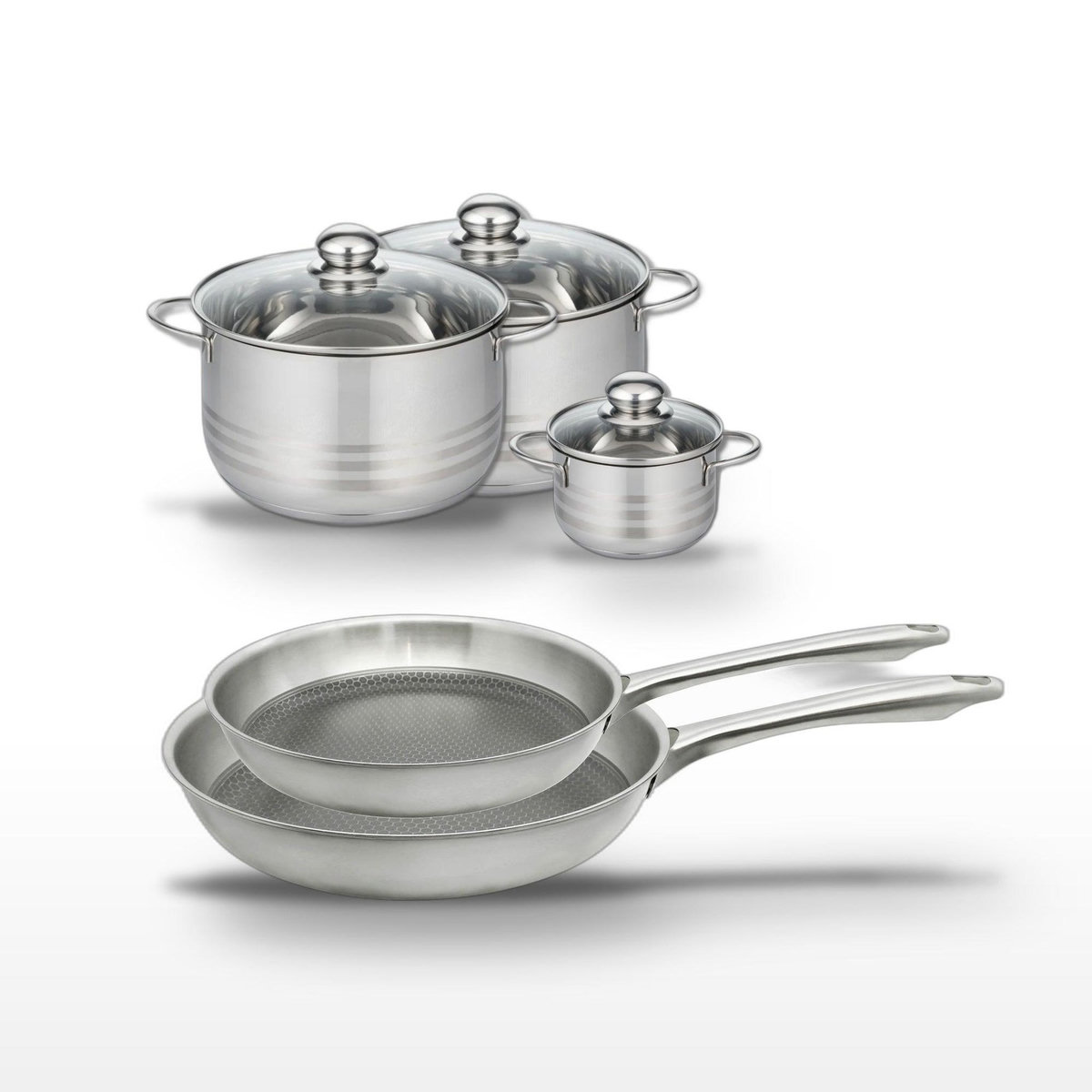 ELO Lot de 2 Poêles 24/28cm & 3 Faitouts 12/20/24cm Elo Relief Passion