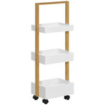 HOMCOM Desserte chariot de service 3 compartiments MDF blanc structure bois de bambou verni