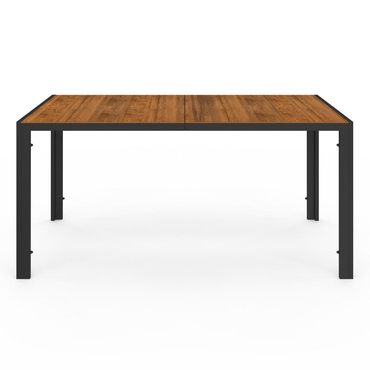 ID MARKET Salon de jardin NOUMEA table 150 cm plateau verre trempé effet bois et 6 chaises empilables noir et bois