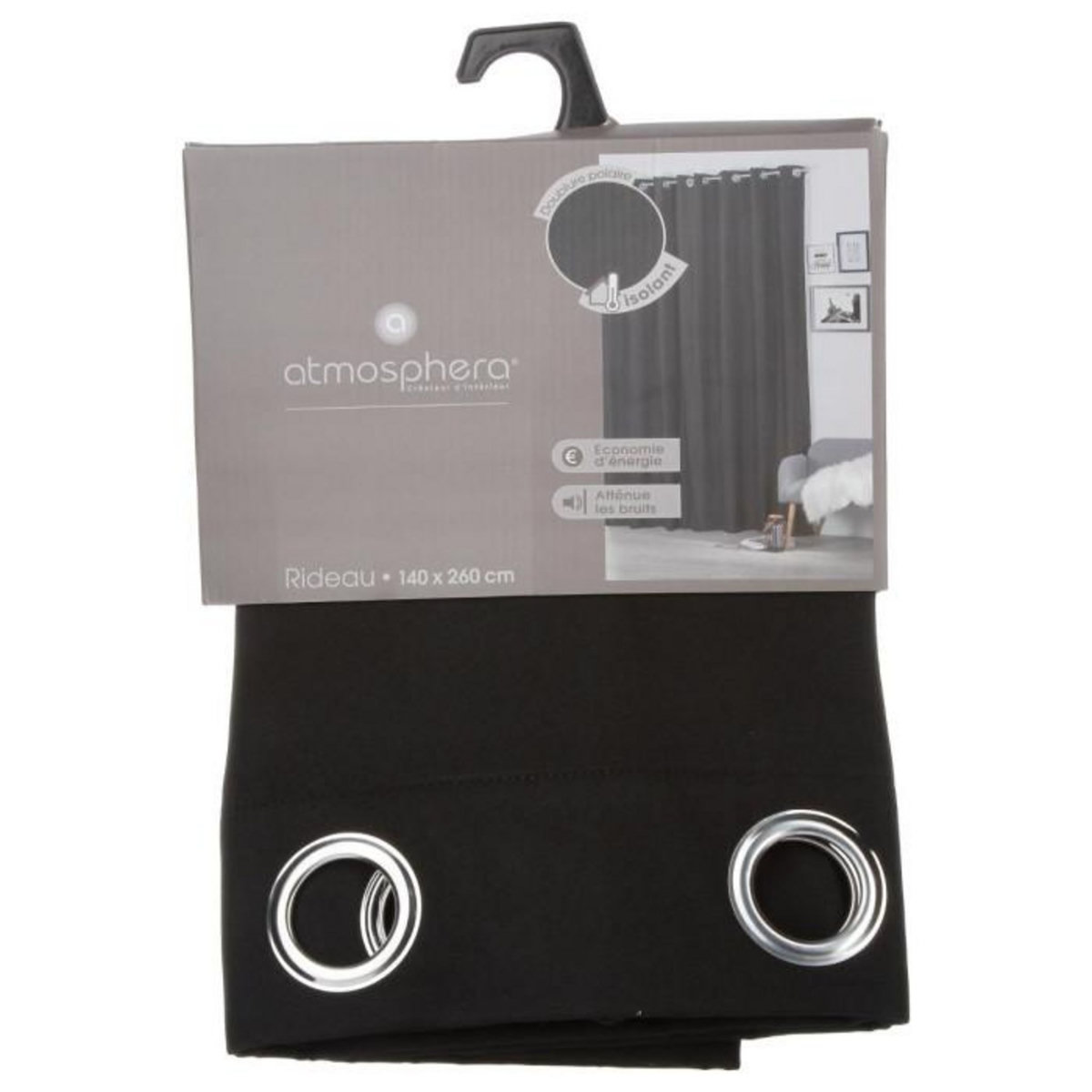 ATMOSPHERA Rideau Isolant à Œillets  Eliat  140x260cm Noir