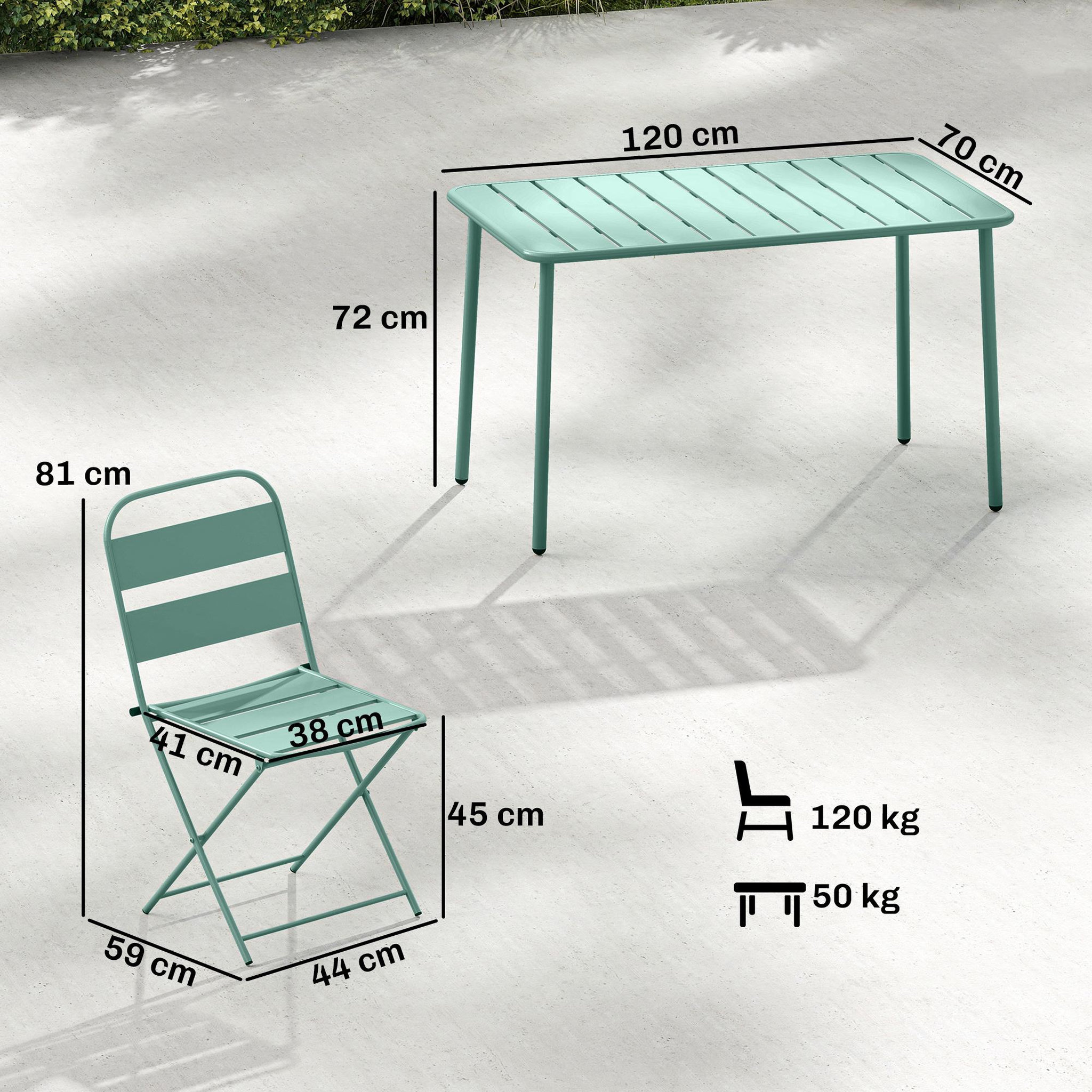 Voir la diapositive 3 : OUTSUNNY Salon de jardin 4 personnes pliant métal vert