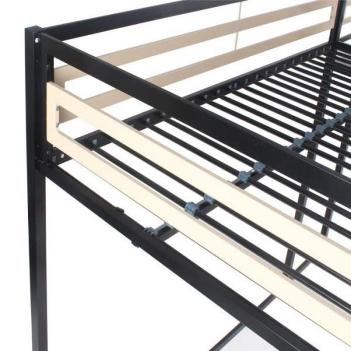 MARKET24 Lit mezzanine LEON - 140x190 cm - Métal noir - Sommier inclus