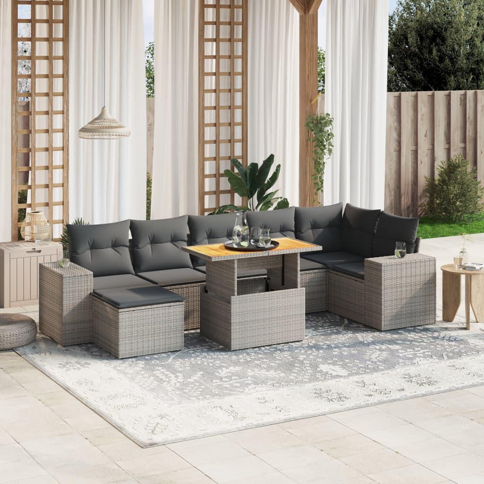 VIDAXL Salon de jardin 8 pcs avec coussins gris resine tressee