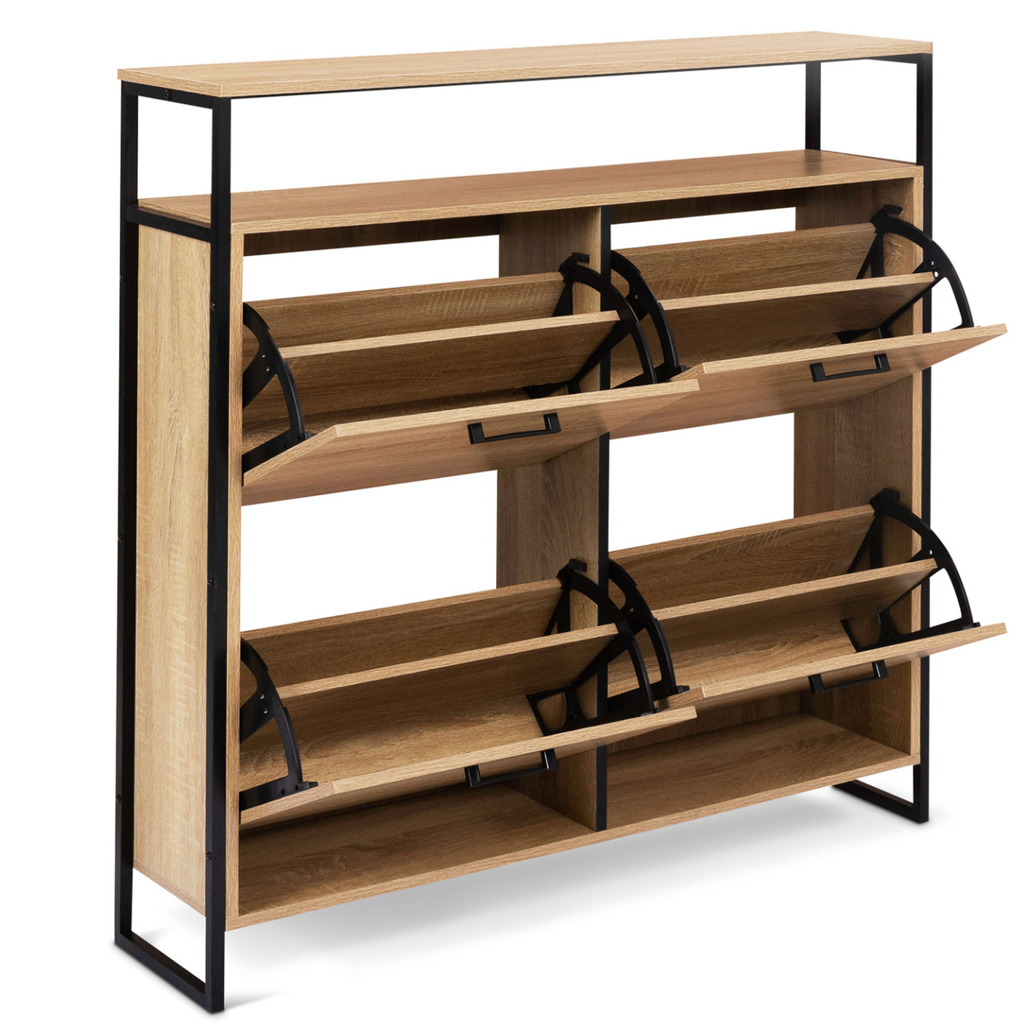 Voir la diapositive 4 : ID MARKET Meuble à chaussures 16 paires luis 4 portes avec étagère supérieure design industriel