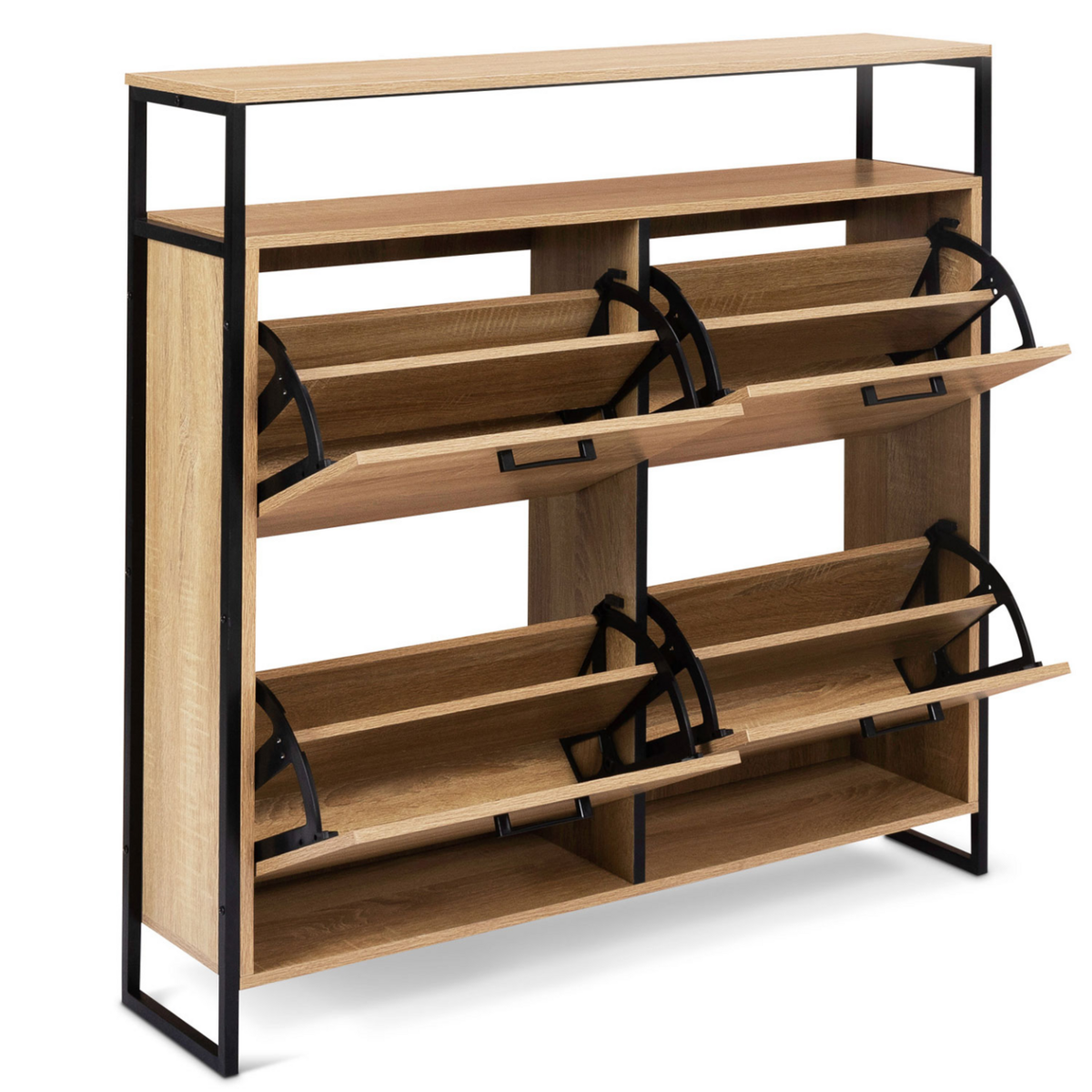 ID MARKET Meuble à chaussures 16 paires LUIS 4 portes avec étagère supérieure design industriel