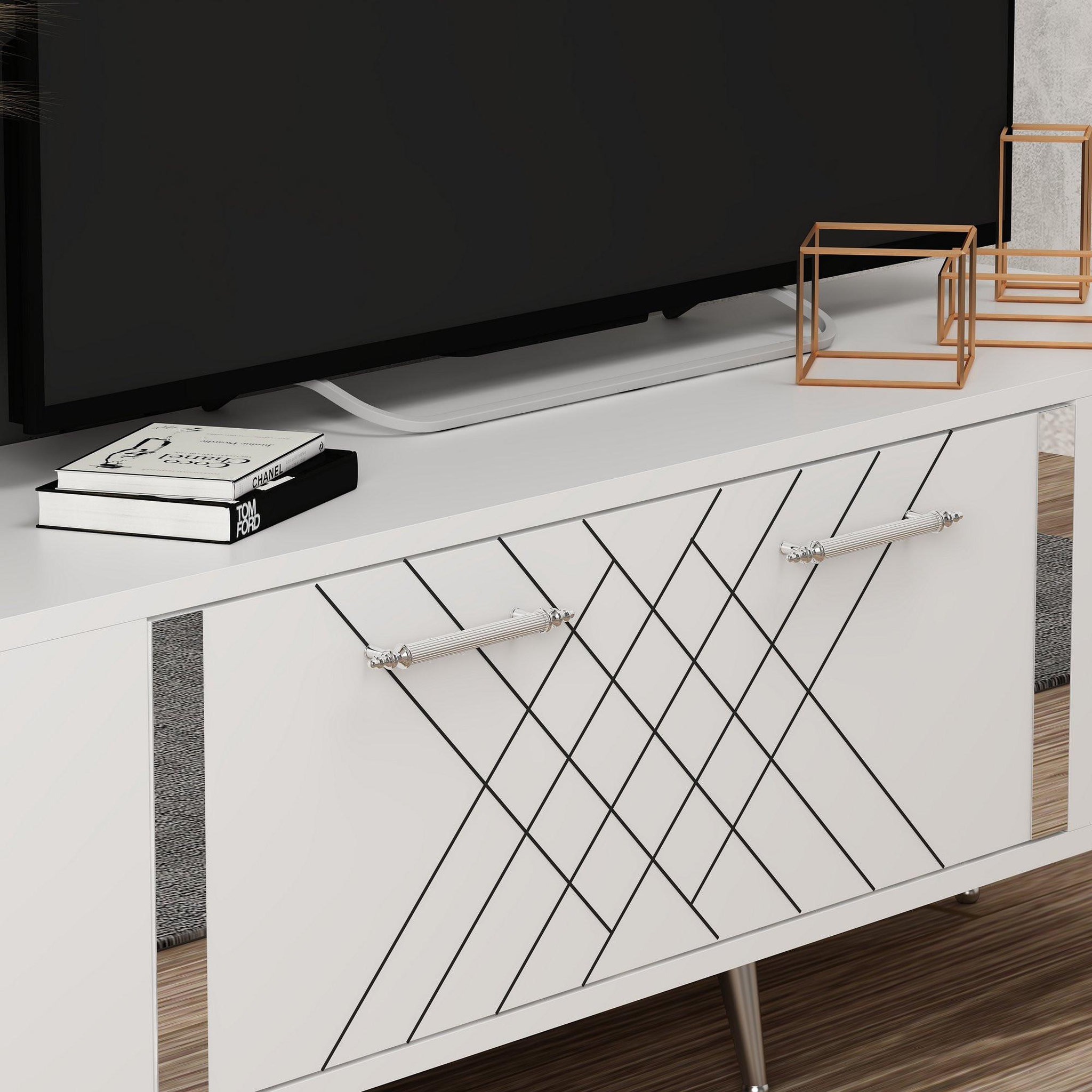 Voir la diapositive 4 : Habitat et Jardin Meuble tv en bois  detas  - 150 x 35 x 48 cm - argent
