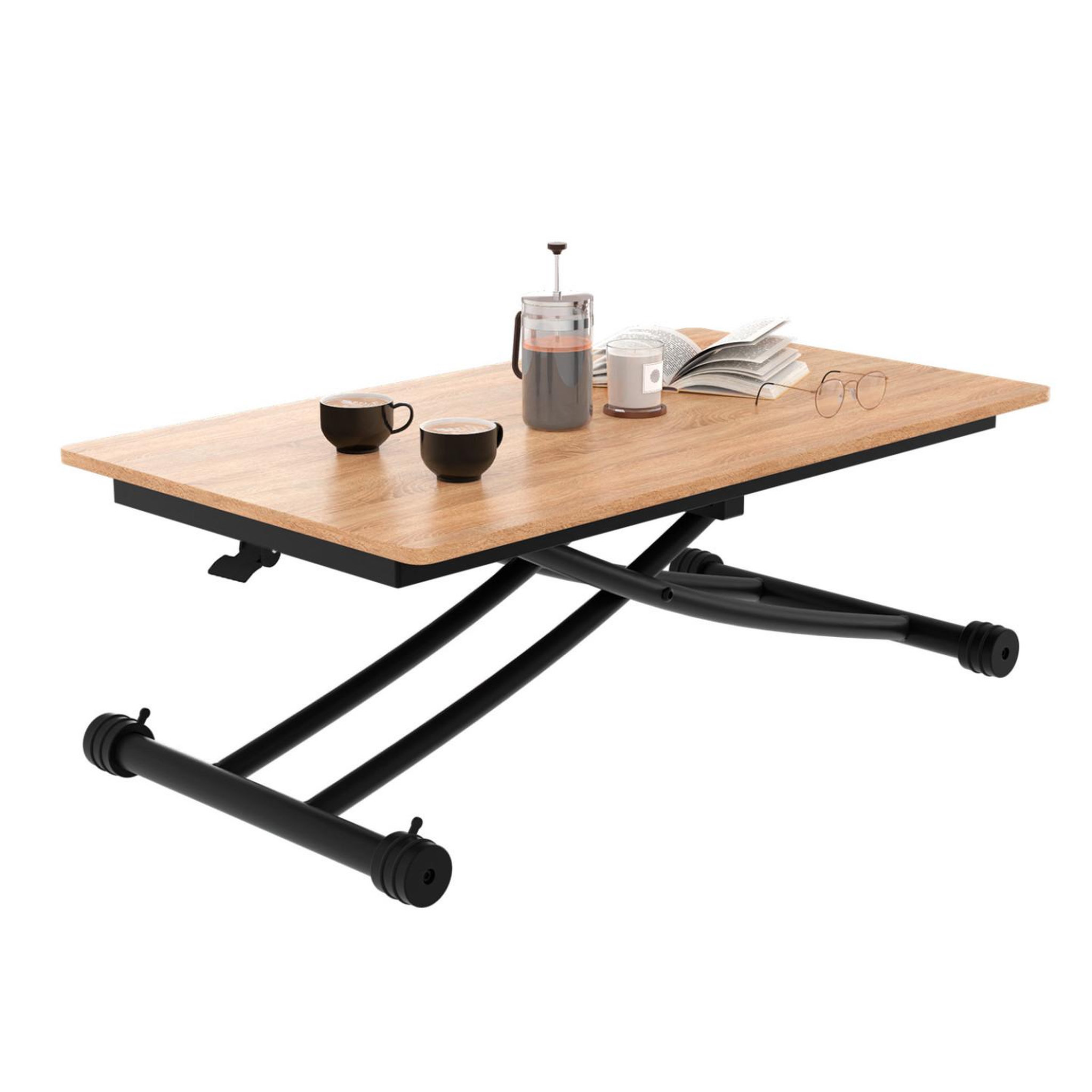 ID MARKET Table basse fixe relevable en table à manger rectangulaire urbana 100 cm bois et noir design industriel