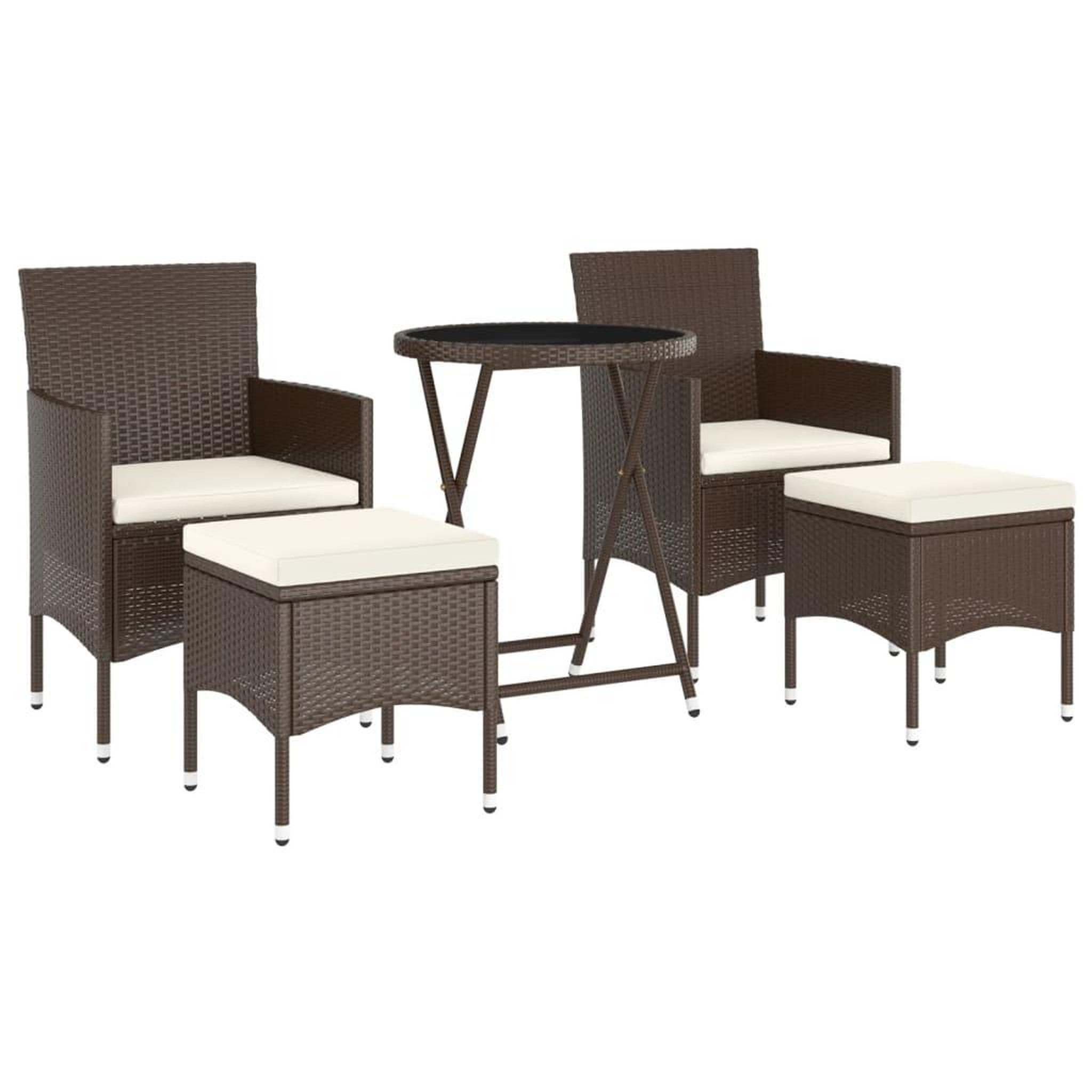 Voir la diapositive 3 : VIDAXL Ensemble de bistro de jardin 5 pcs poly rotin et verre trempe