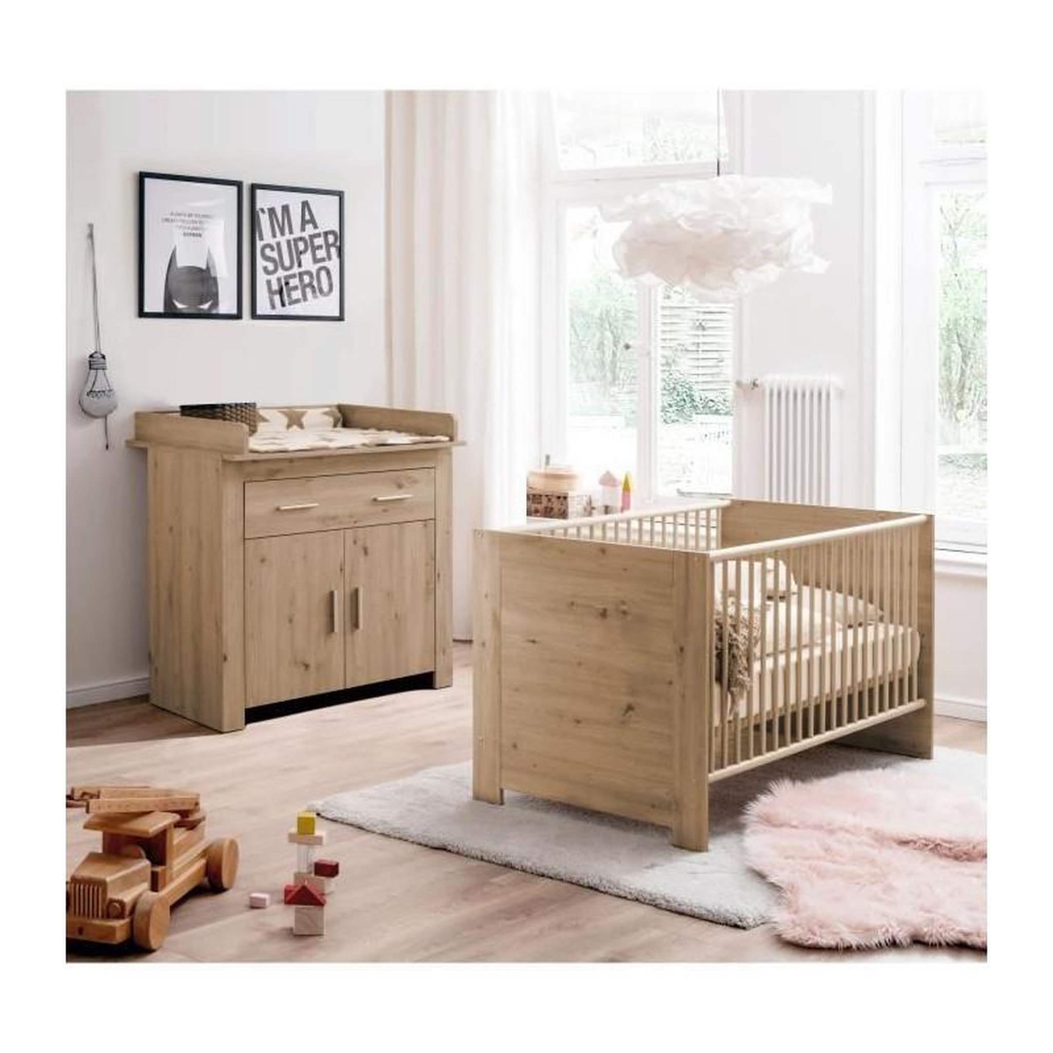 Voir la diapositive 1 : TREND TEAM Chambre bébé Duo : Lit 70 x 140 cm + Commode a langer AHOI - Chene - TREND TEAM