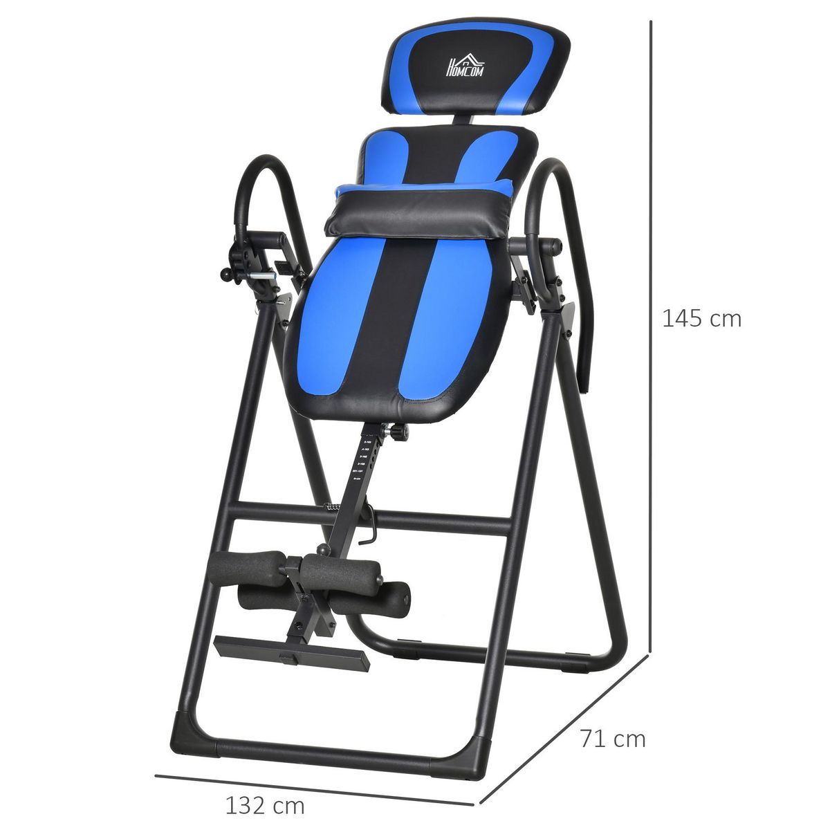 HOMCOM Table d'inversion pliable réglable antidérapante charge max. 110 Kg acier synthétique bleu noir