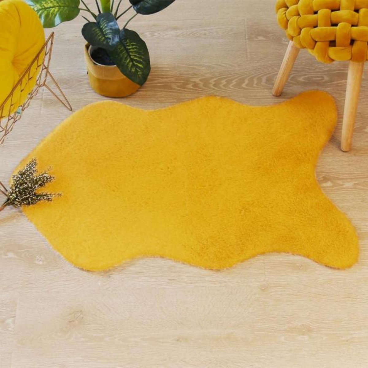 Paris Prix Tapis Imitation Fourrure  Doucea  60x90cm Ocre
