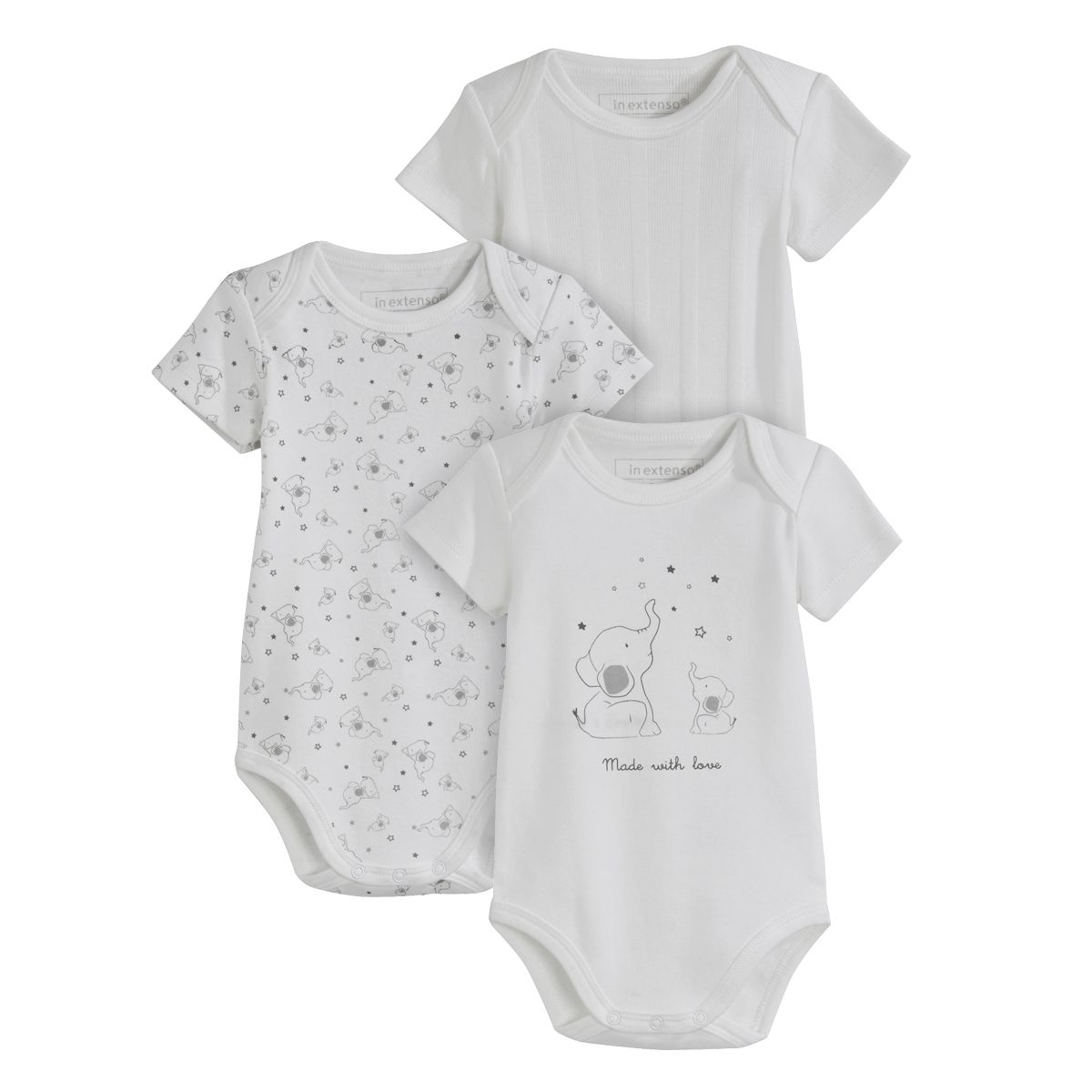 INEXTENSO Lot de 3 bodies manches courtes bébé 