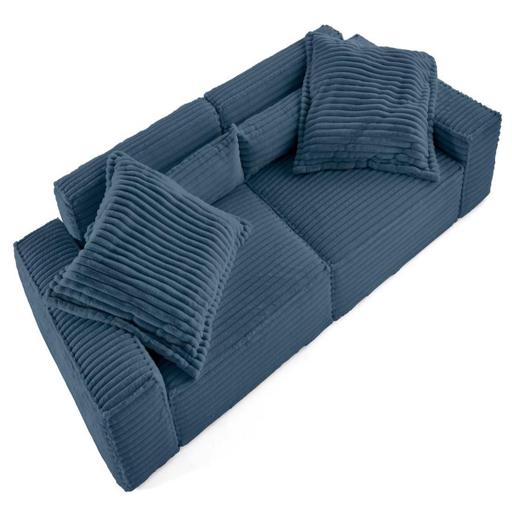 Voir la diapositive 2 : LISA DESIGN Richie - canapé droit 3 places avec double méridienne - assise profonde - en fausse fourrure côtelée