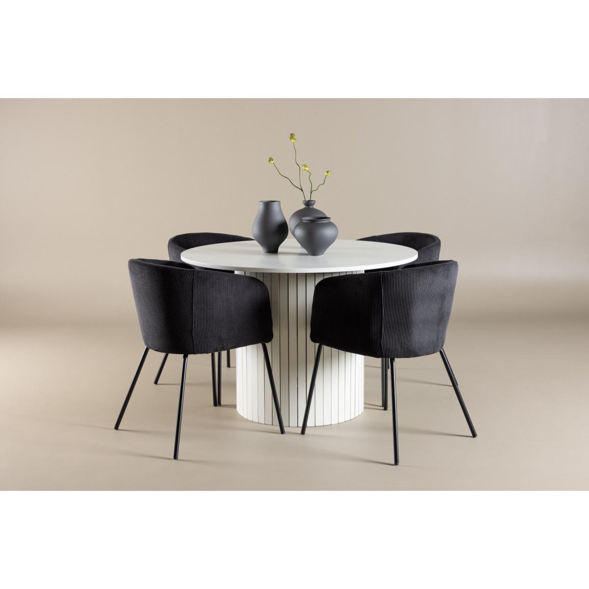 Voir la diapositive 4 : Paris Prix Ensemble table à manger & 4 chaises  haron & berit  110cm blanc & noir
