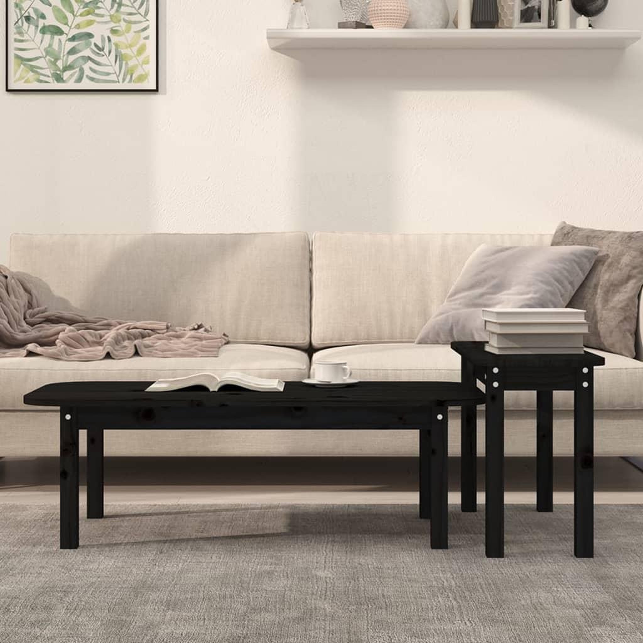 Voir la diapositive 3 : VIDAXL Ensemble de tables basses 2 pcs Noir Bois massif de pin