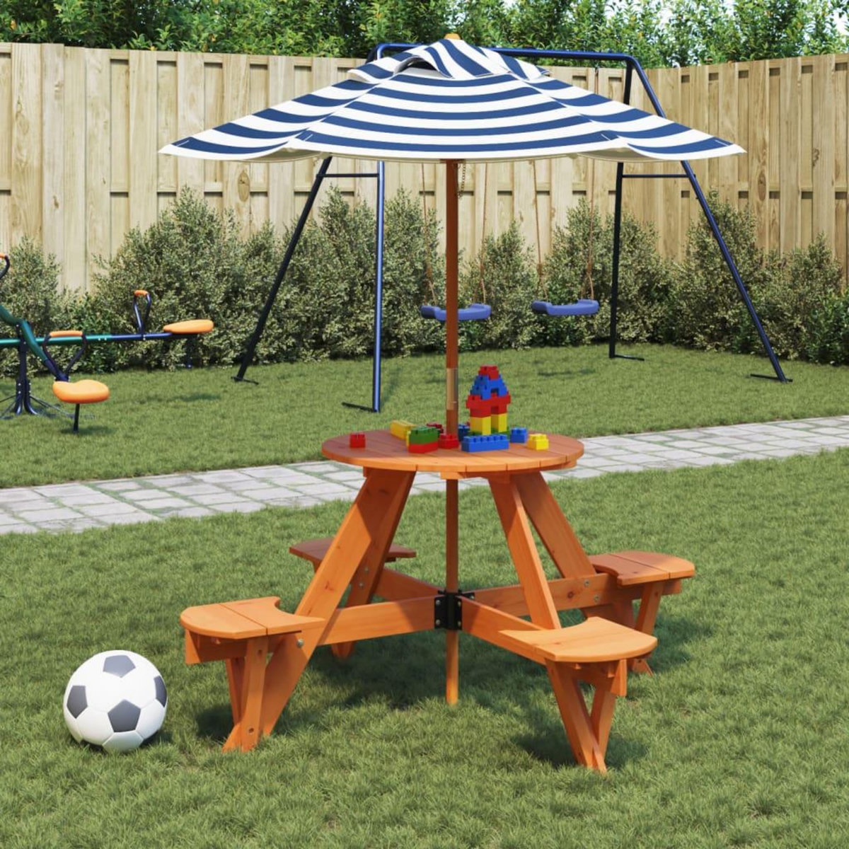 VIDAXL Table de pique-nique pour 4 enfants avec parasol rond sapin