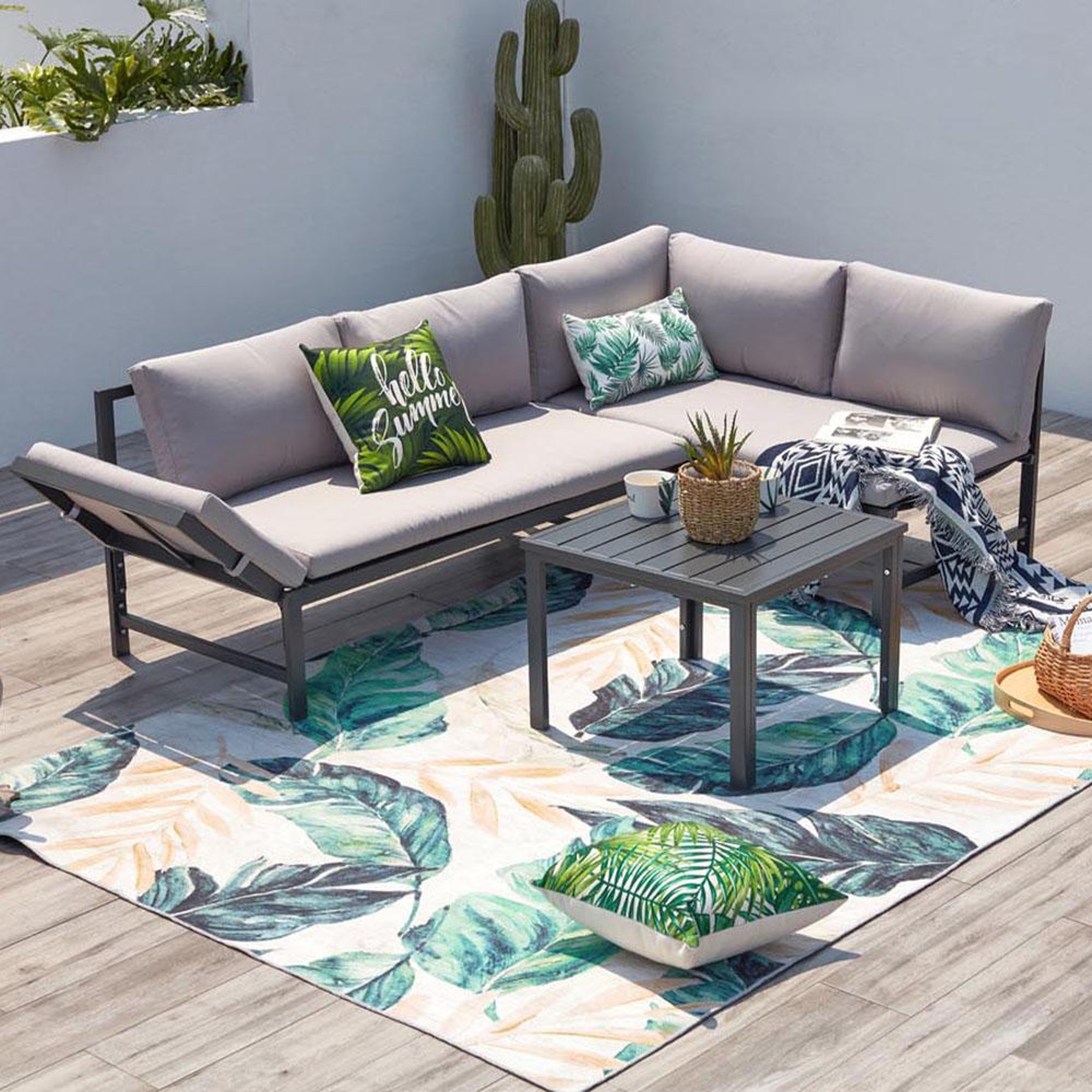 Voir la diapositive 2 : CONCEPT USINE Salon de jardin bas avec canapé inclinable gris foncé katea