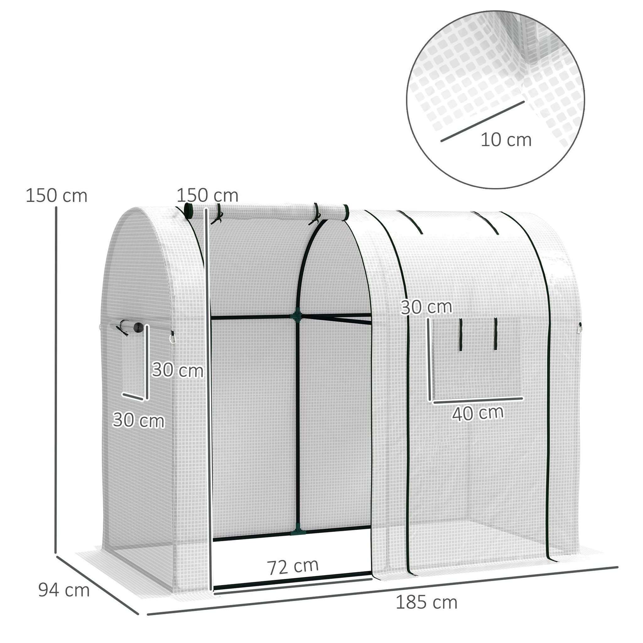 Voir la diapositive 3 : OUTSUNNY Serre de jardin 1,8 m² - 2 portes zippées 4 fenêtres - acier pe blanc