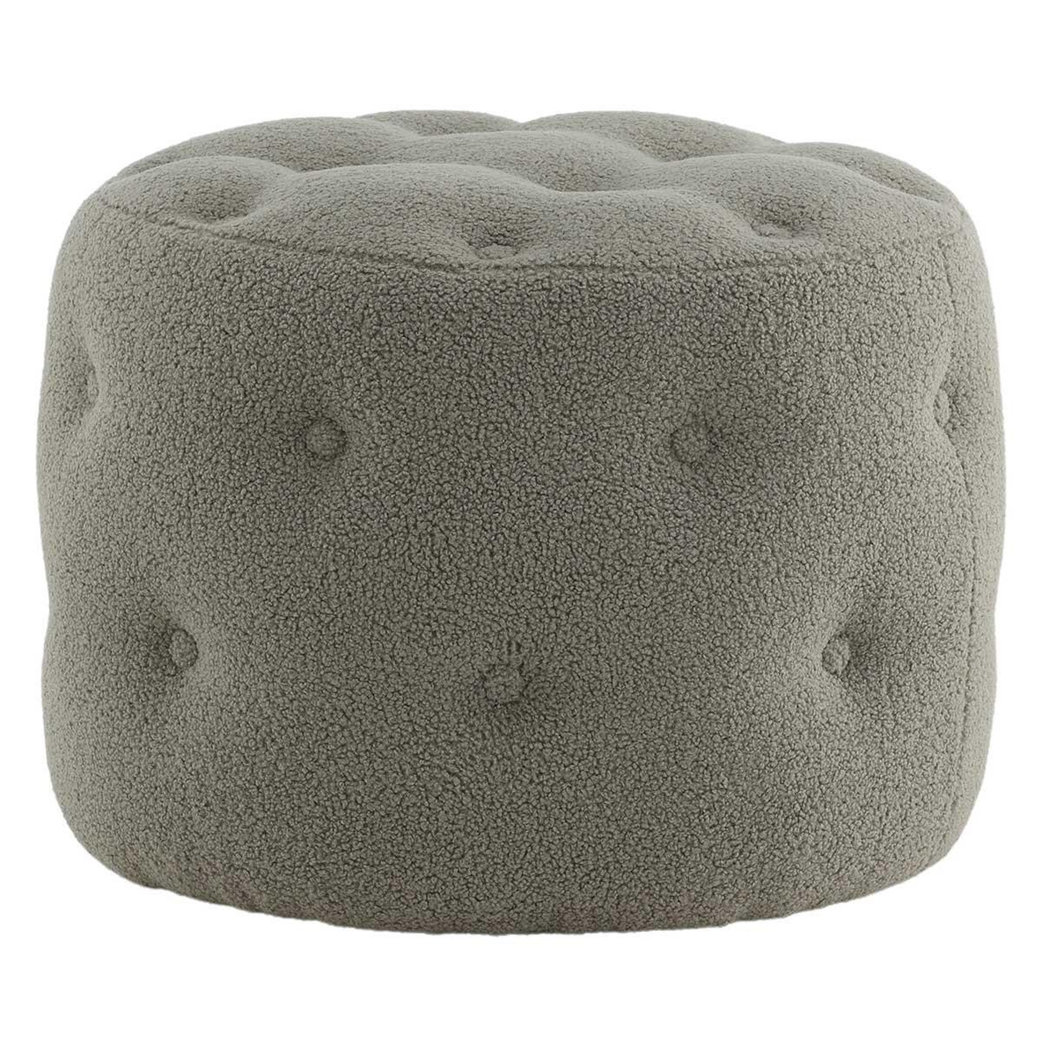 Paris Prix Pouf capitonné tissu bouclette  benjamin  55cm grège