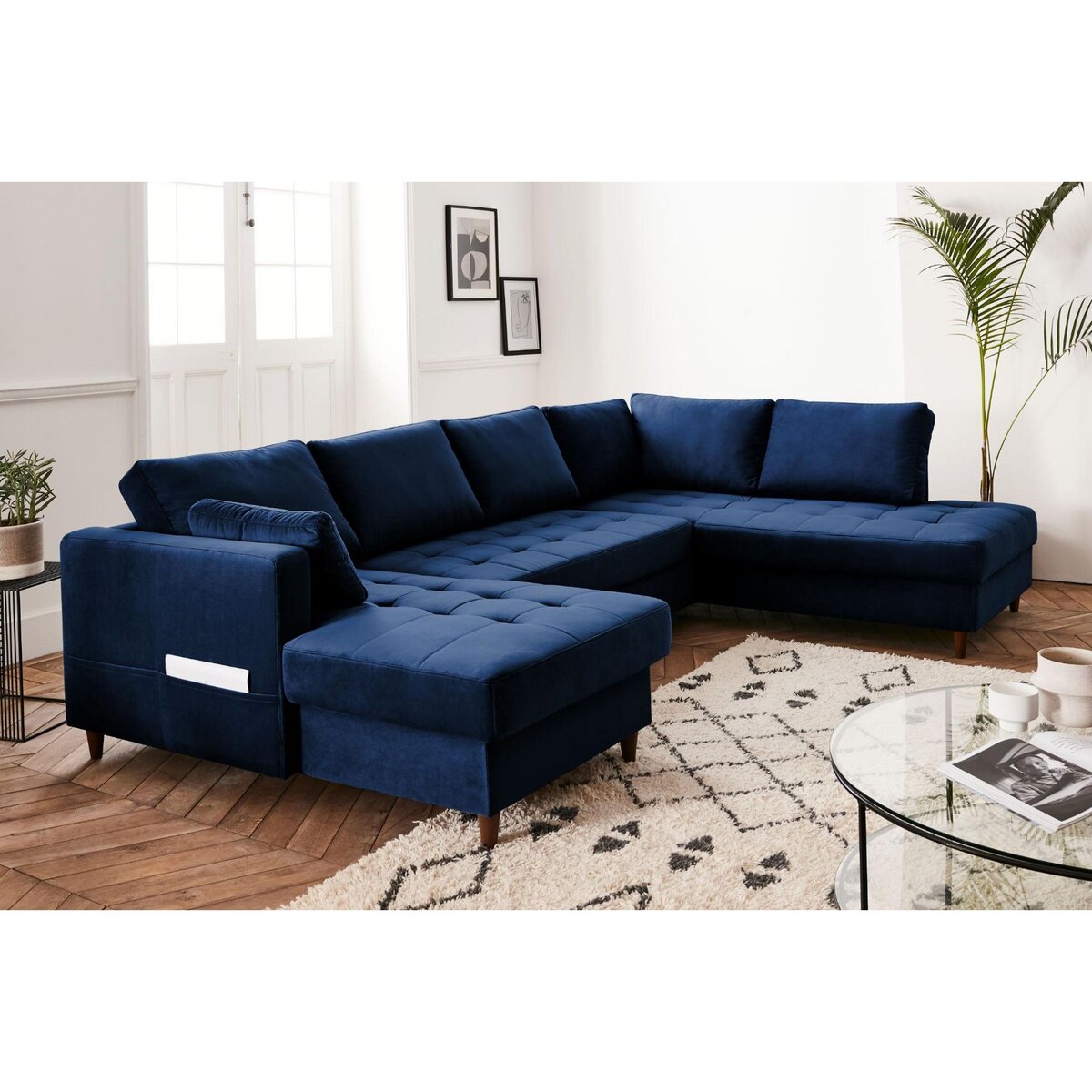 LISA DESIGN Anna - canapé panoramique d'angle droit - 7 places - convertible avec coffre - en velours