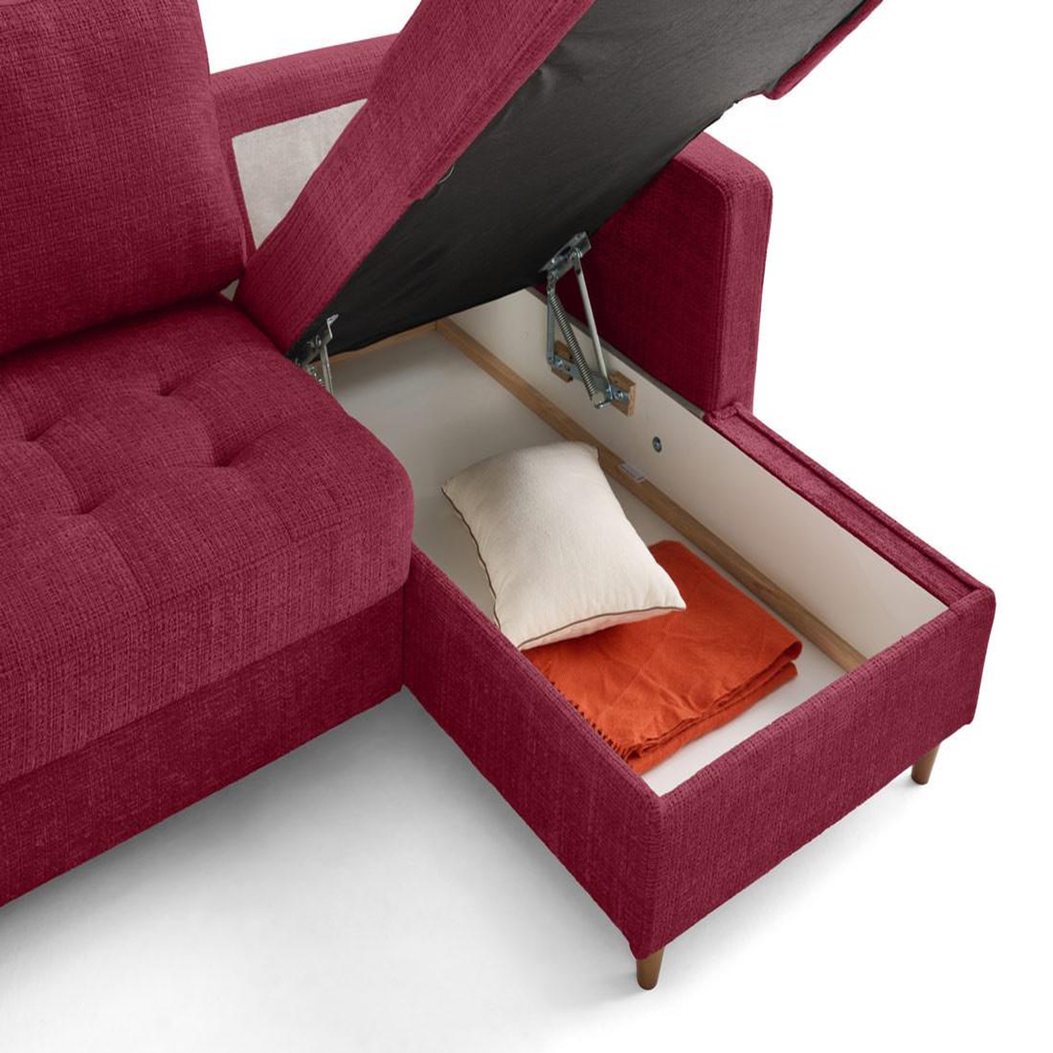 Voir la diapositive 3 : LISA DESIGN Anna - canapé d'angle droit 4 places convertible avec coffre en velours texturé