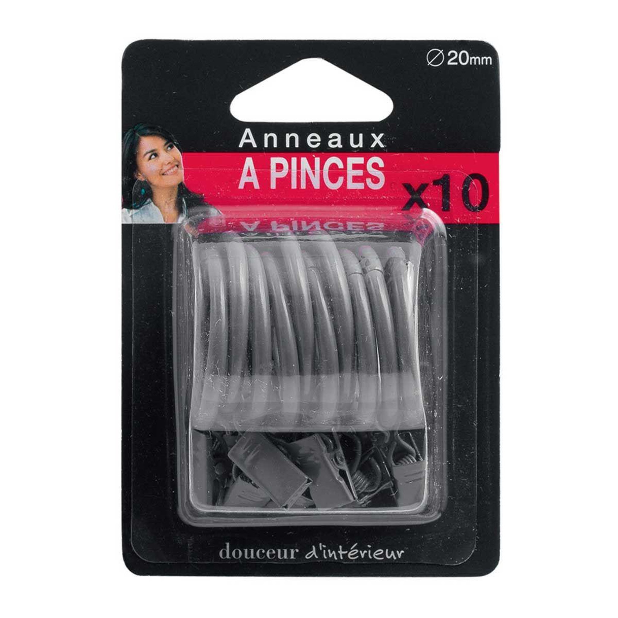 Voir la diapositive 3 : Douceur d'Intérieur Lot de 10 anneaux  pince  12cm gris