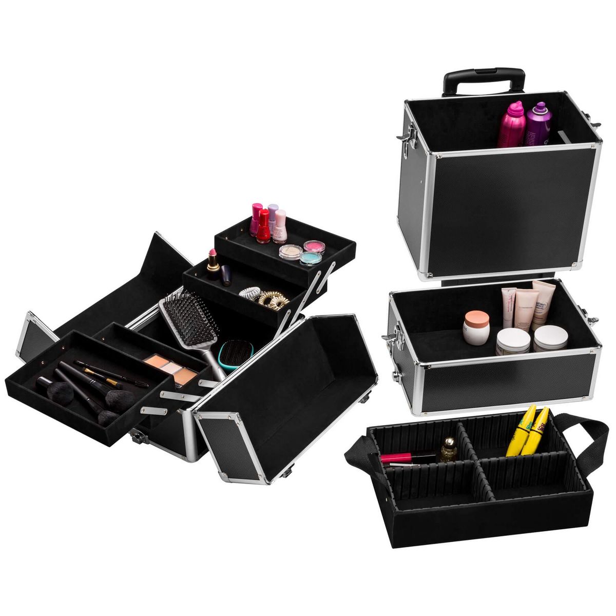 tectake Vanity de maquillage 3-en-1 avec revêtement intérieur en velours noir