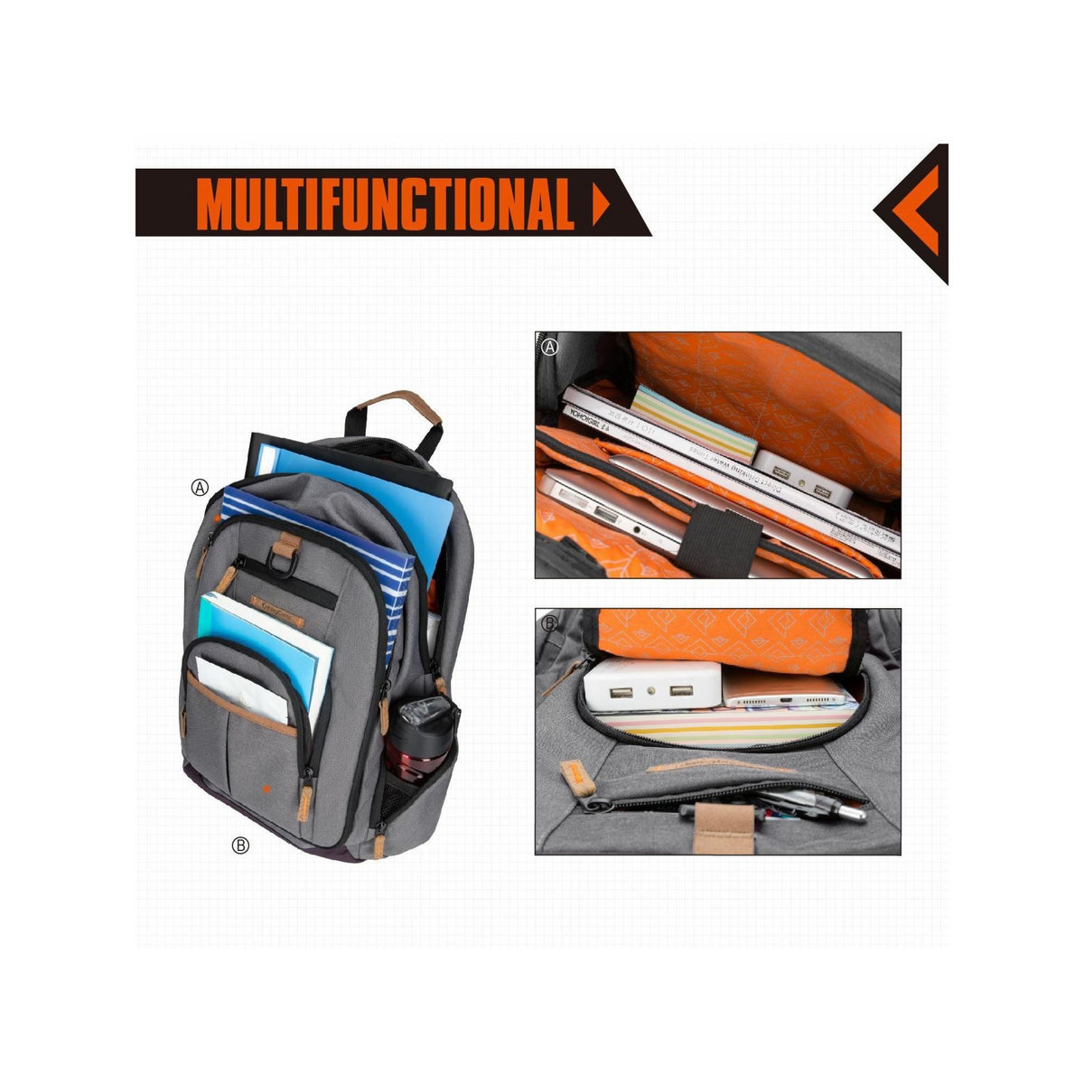 KINGCAMP Sac à dos - Kingcamp - Modèle Arches - Gris - 35 x 15 x 48 cm