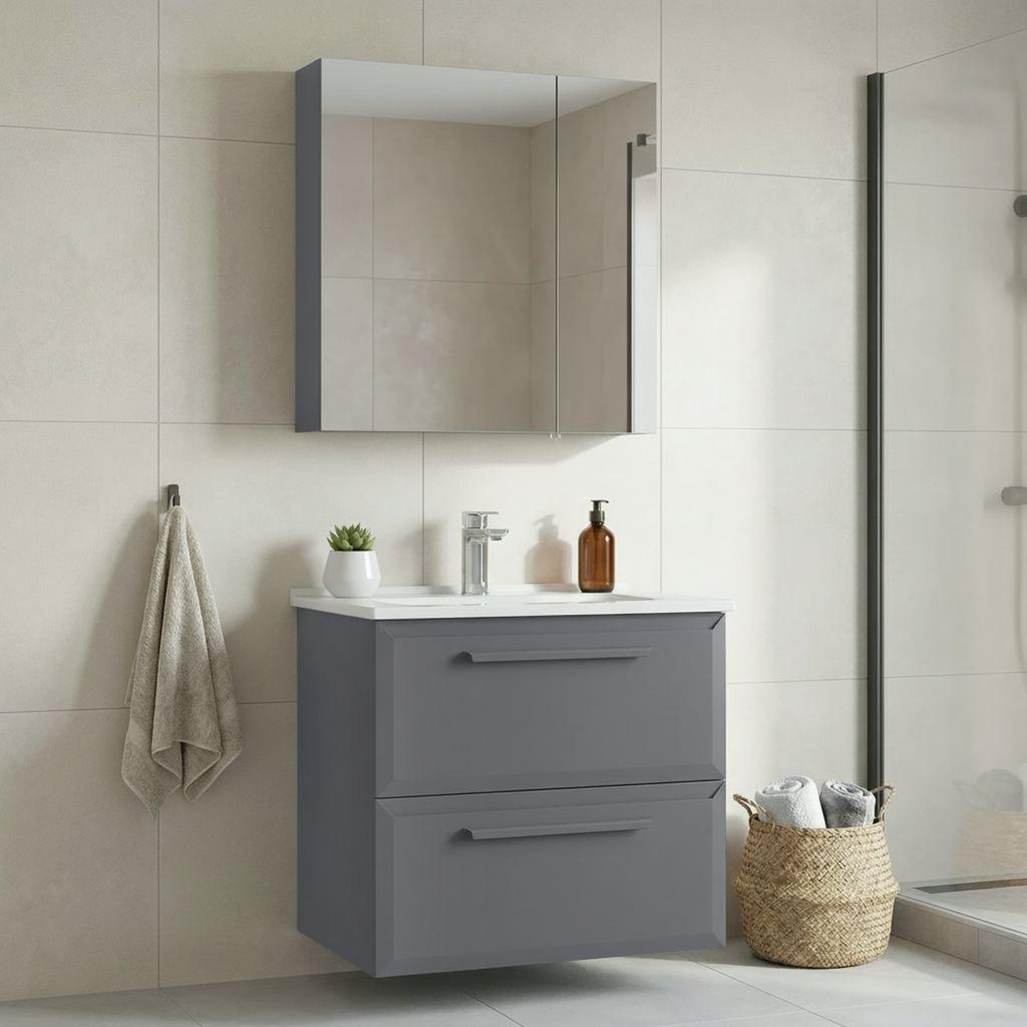 Voir la diapositive 2 : Habitat et Jardin Meuble avec simple vasque et miroir  Nuvola 65 v2  - 65 x 50 x 62 cm - Grey