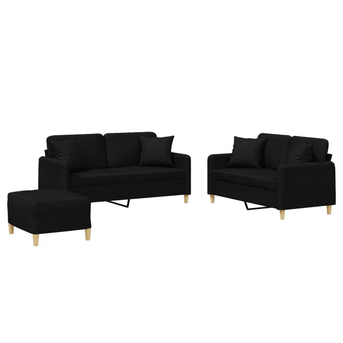 VIDAXL Ensemble de canapes 3 pcs avec coussins noir tissu