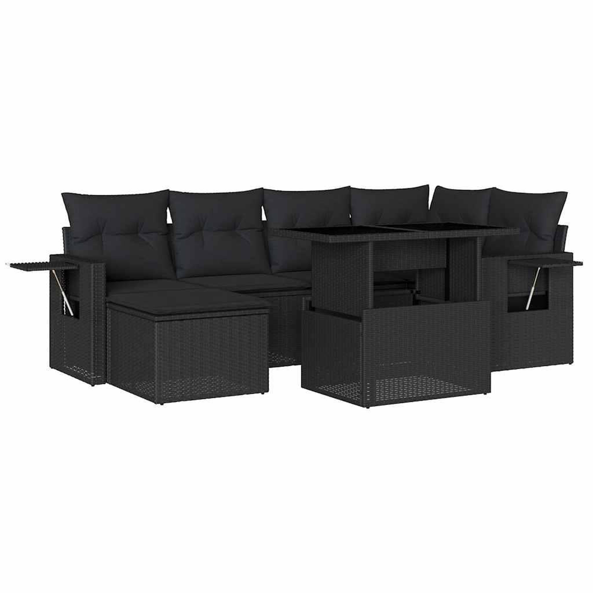 Voir la diapositive 2 : VIDAXL Salon de jardin 7 pcs avec coussins noir resine tressee