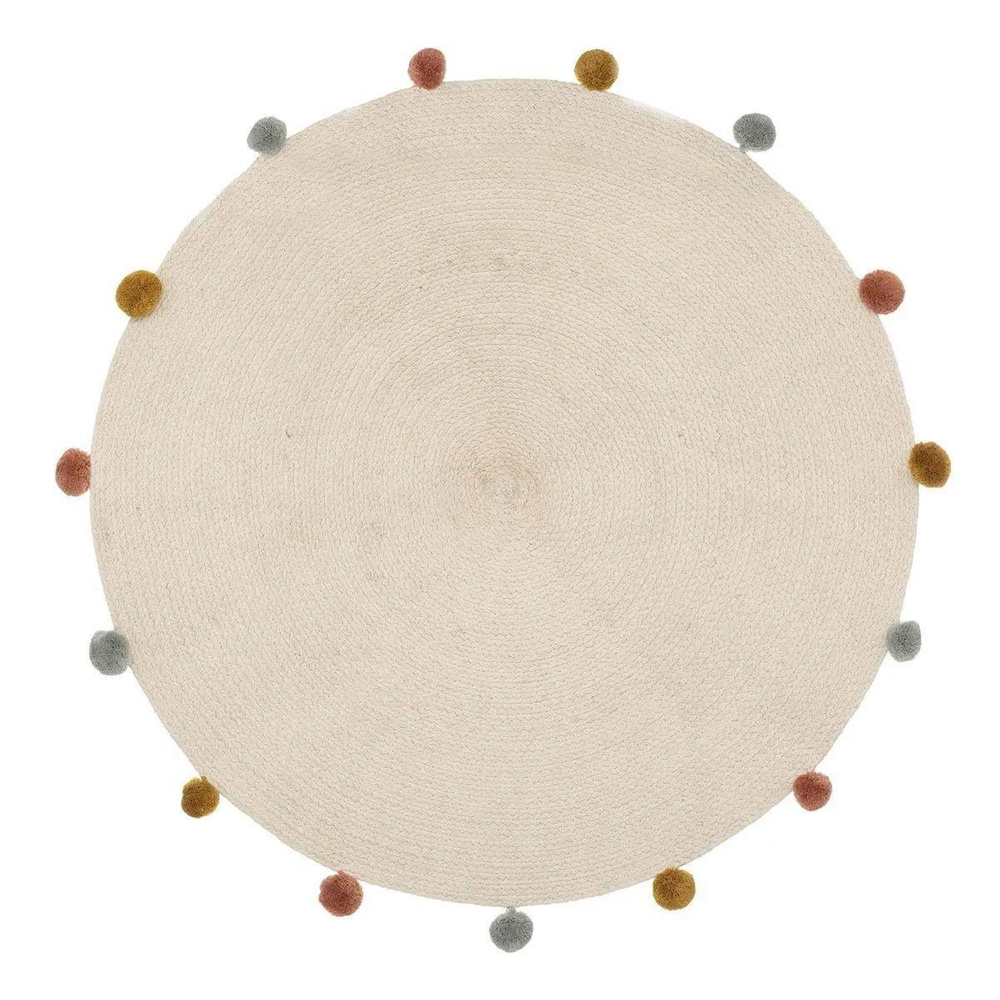Voir la diapositive 1 : Atmosphera Kids Tapis enfant pompons  arlequin  90cm beige